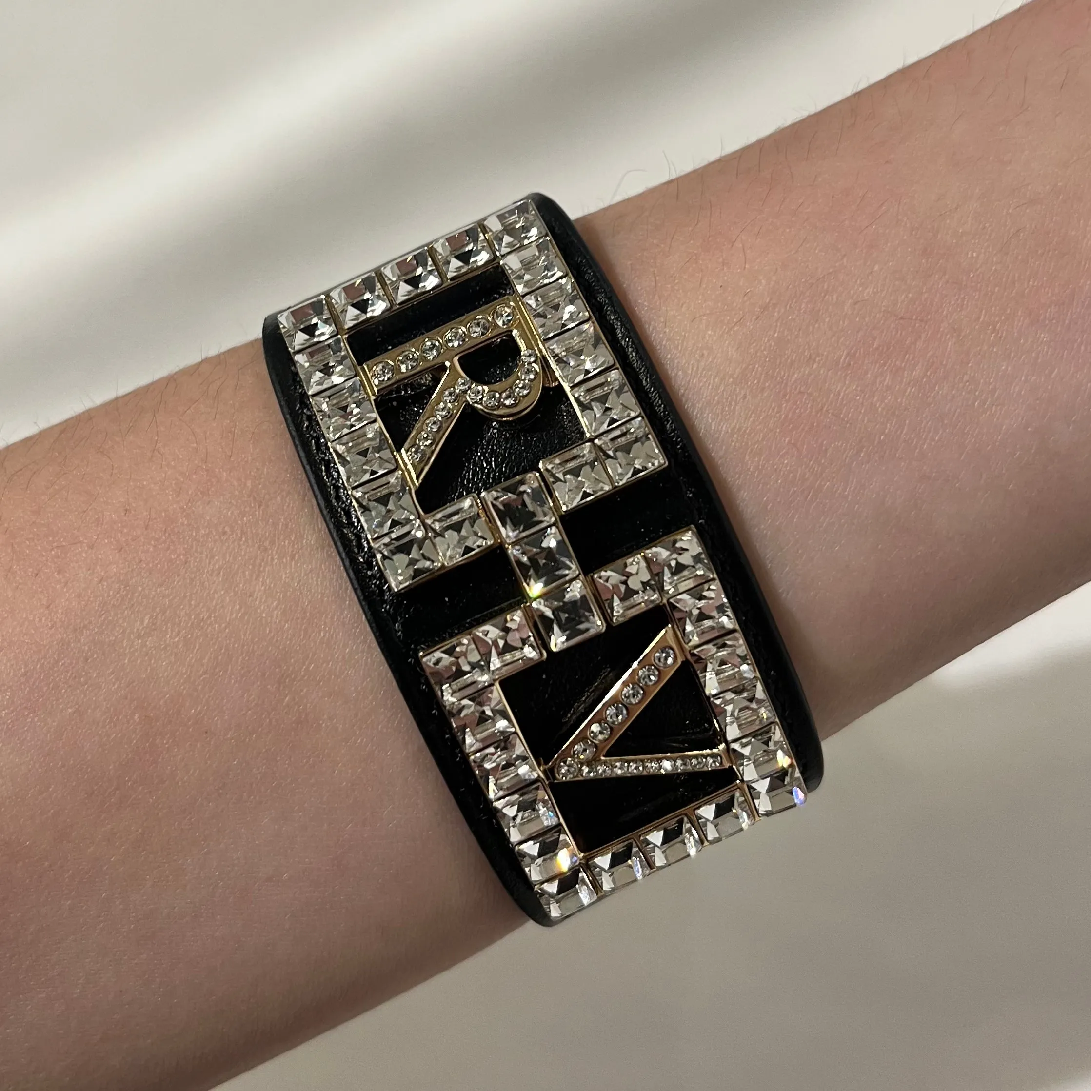 Crystal Monogram Leather Bracelet