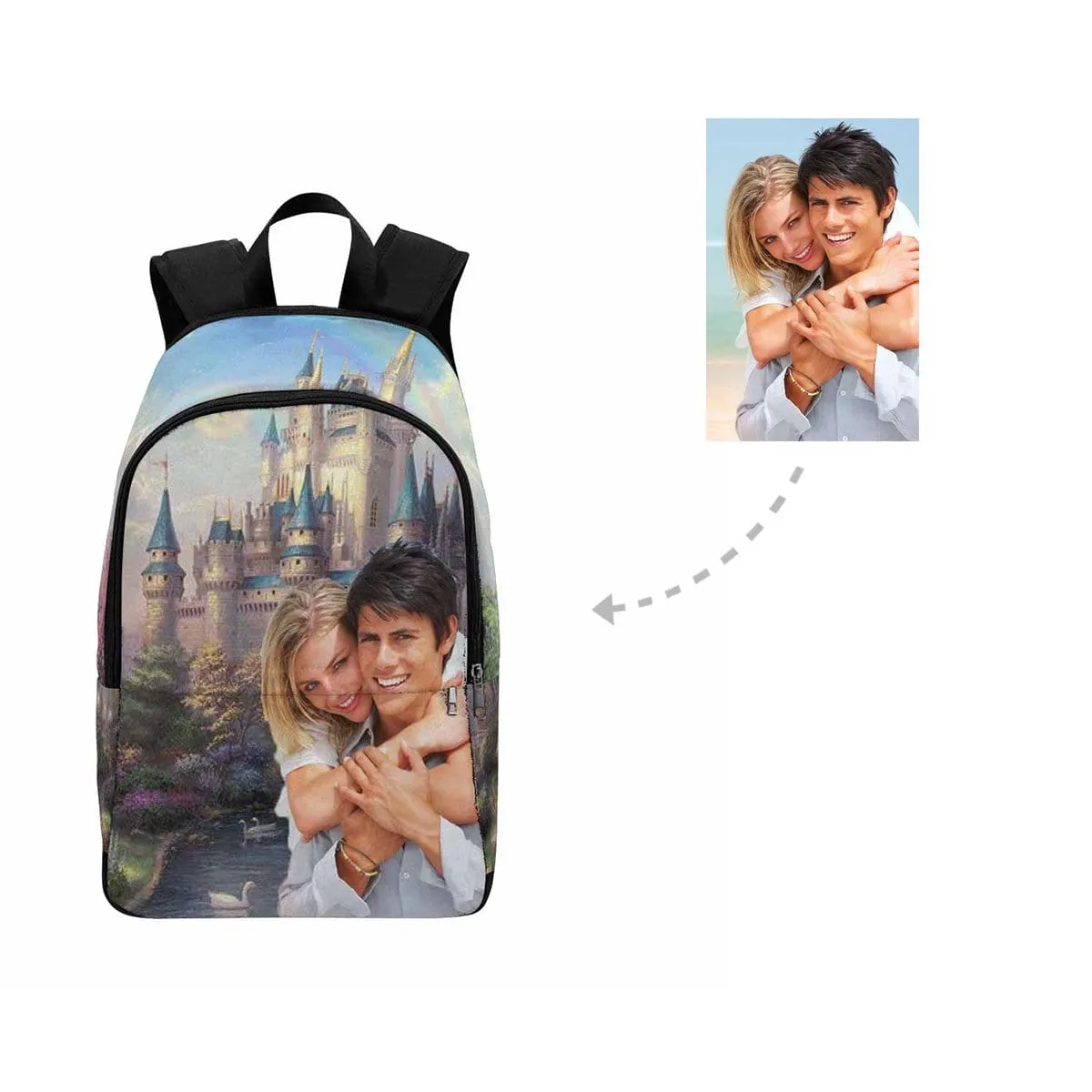 Custom Couple Face Fairy Tale Castle Backpack