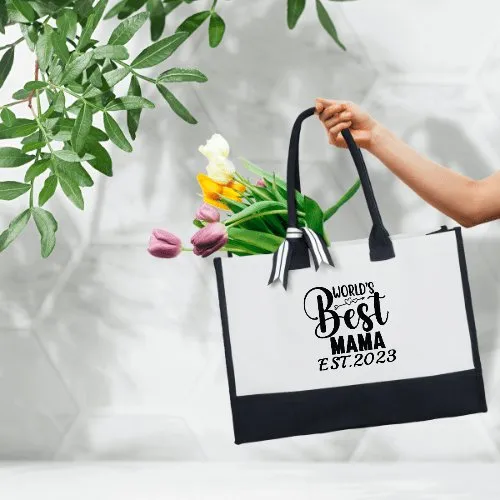 Custom Date Best Mom Canvas Shoulder Tote Bag Embroidery Personalized Environmental Protection Handbag Mom Tote Bag Mommy Bag Mom Gift