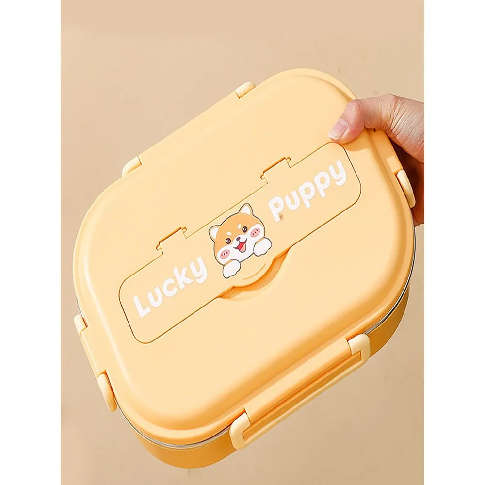 Cute Puppy Small Size Stainless Steel Lunch Box /Tiffin with Insulated Matching Lunch Bag, stainless steel spoon and chopsticks for Kids & Adults