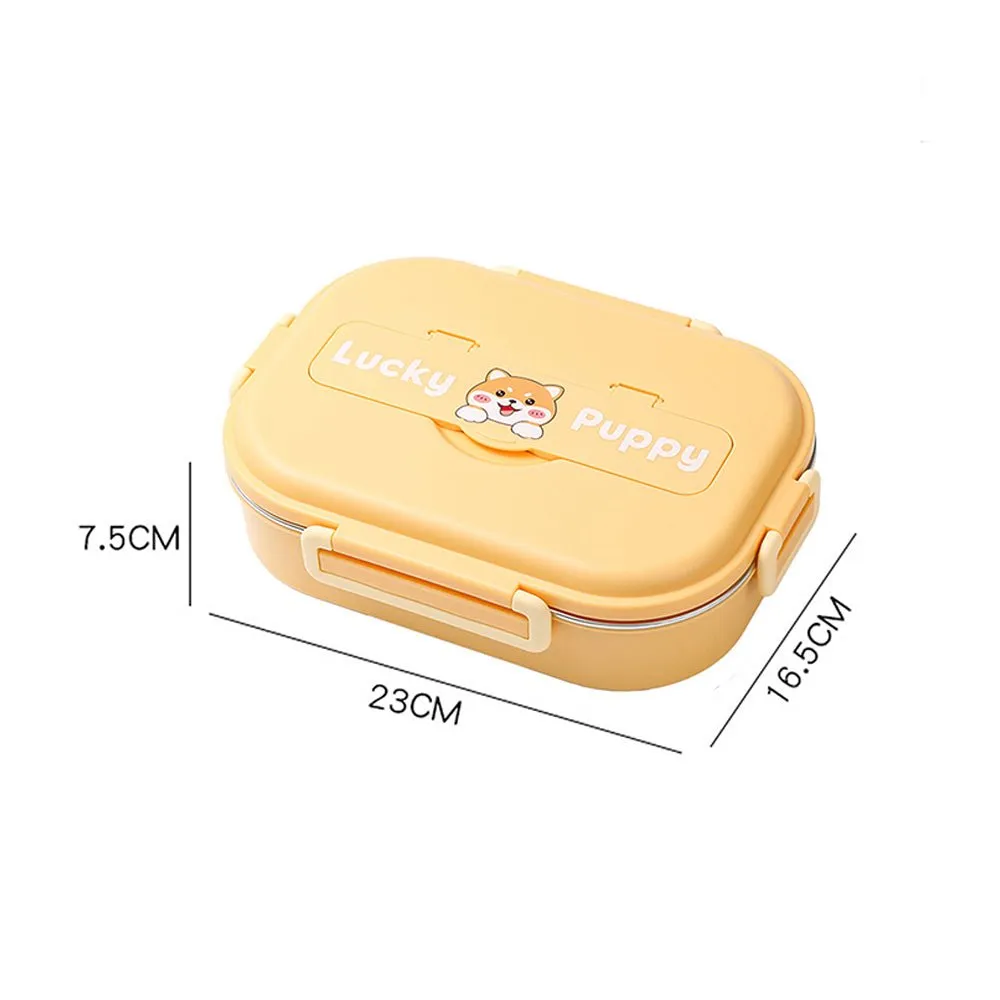 Cute Puppy Small Size Stainless Steel Lunch Box /Tiffin with Insulated Matching Lunch Bag, stainless steel spoon and chopsticks for Kids & Adults