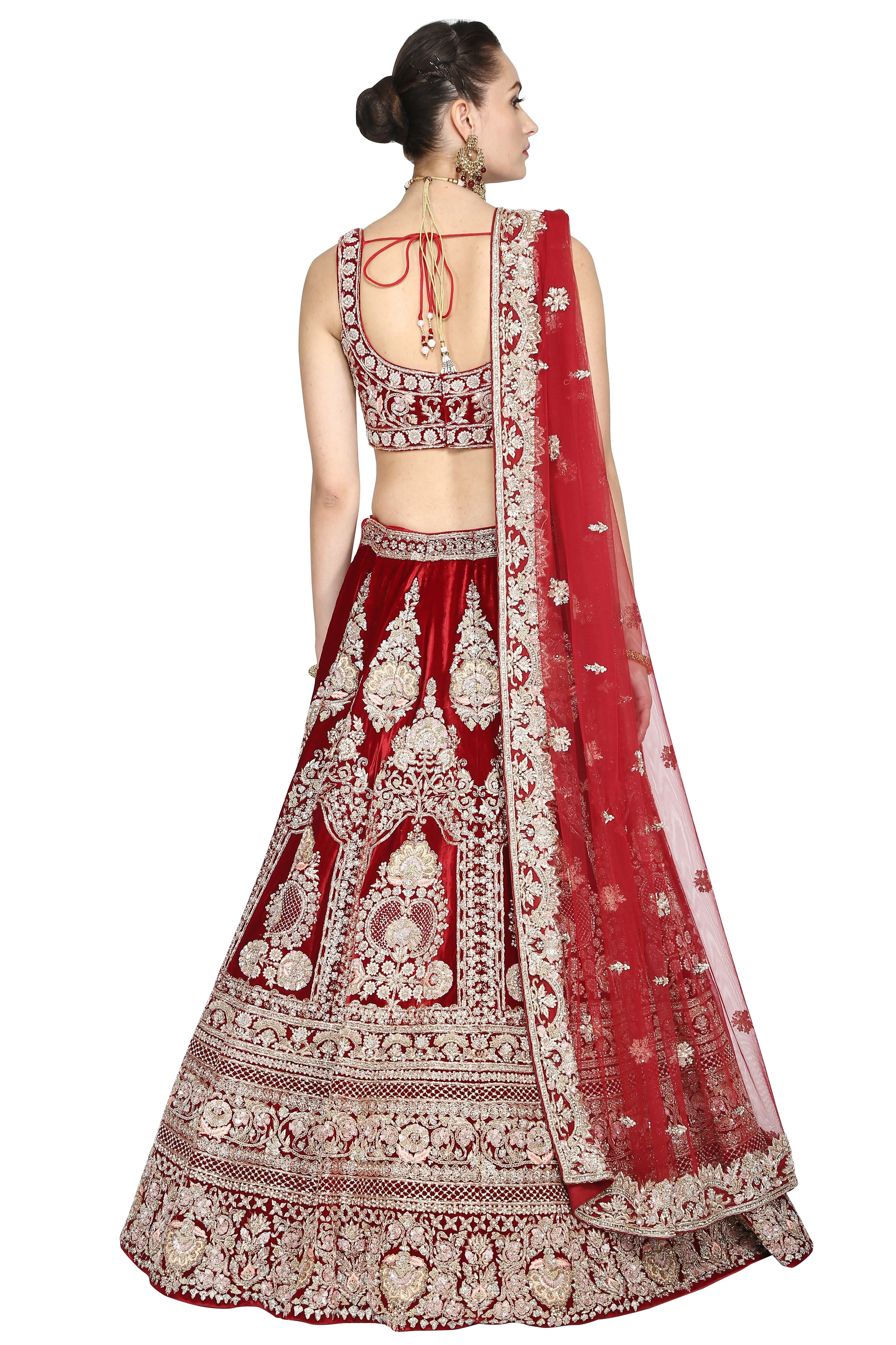 Gorgeous Deep Red Lehenga Set with Intricate Embellishments – Perfect for Weddings and Festive Celebrations