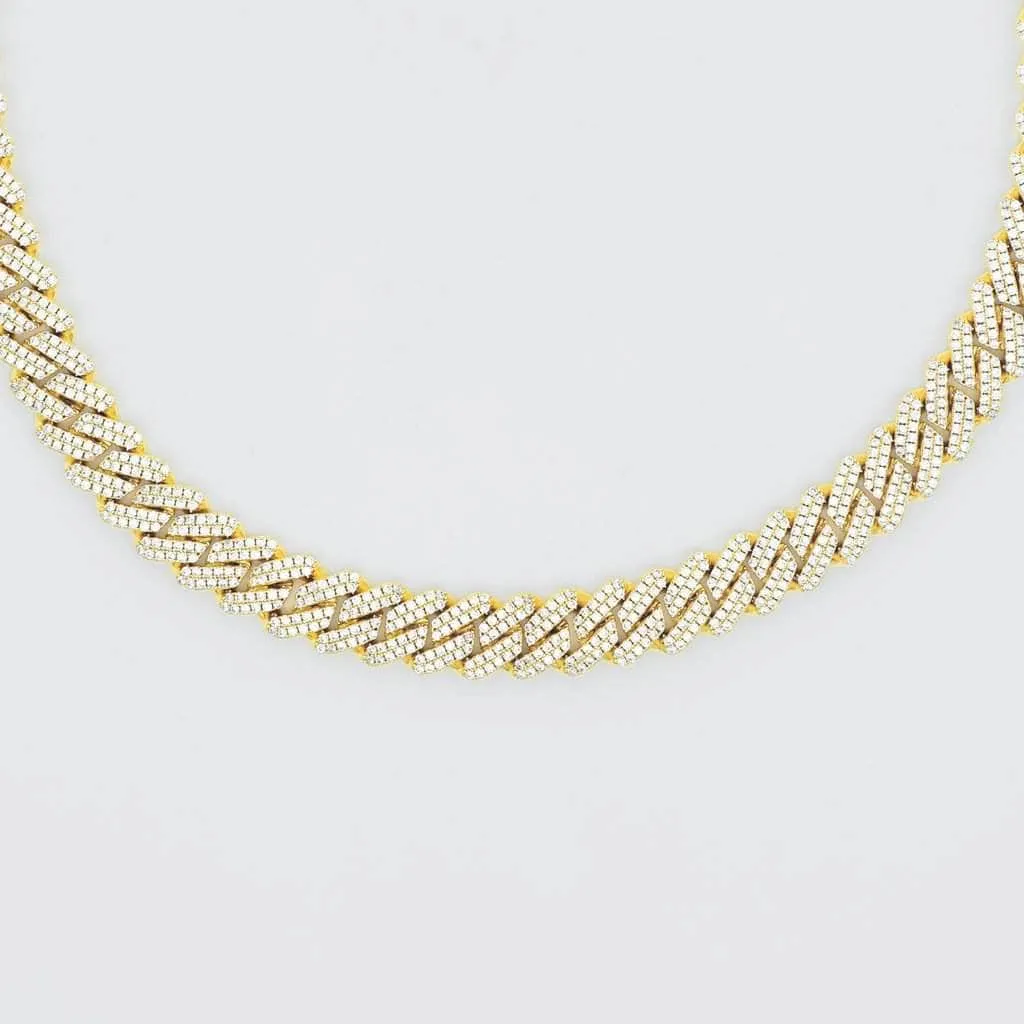 Diamond Prong Cuban Link Choker (12mm) in Yellow Gold