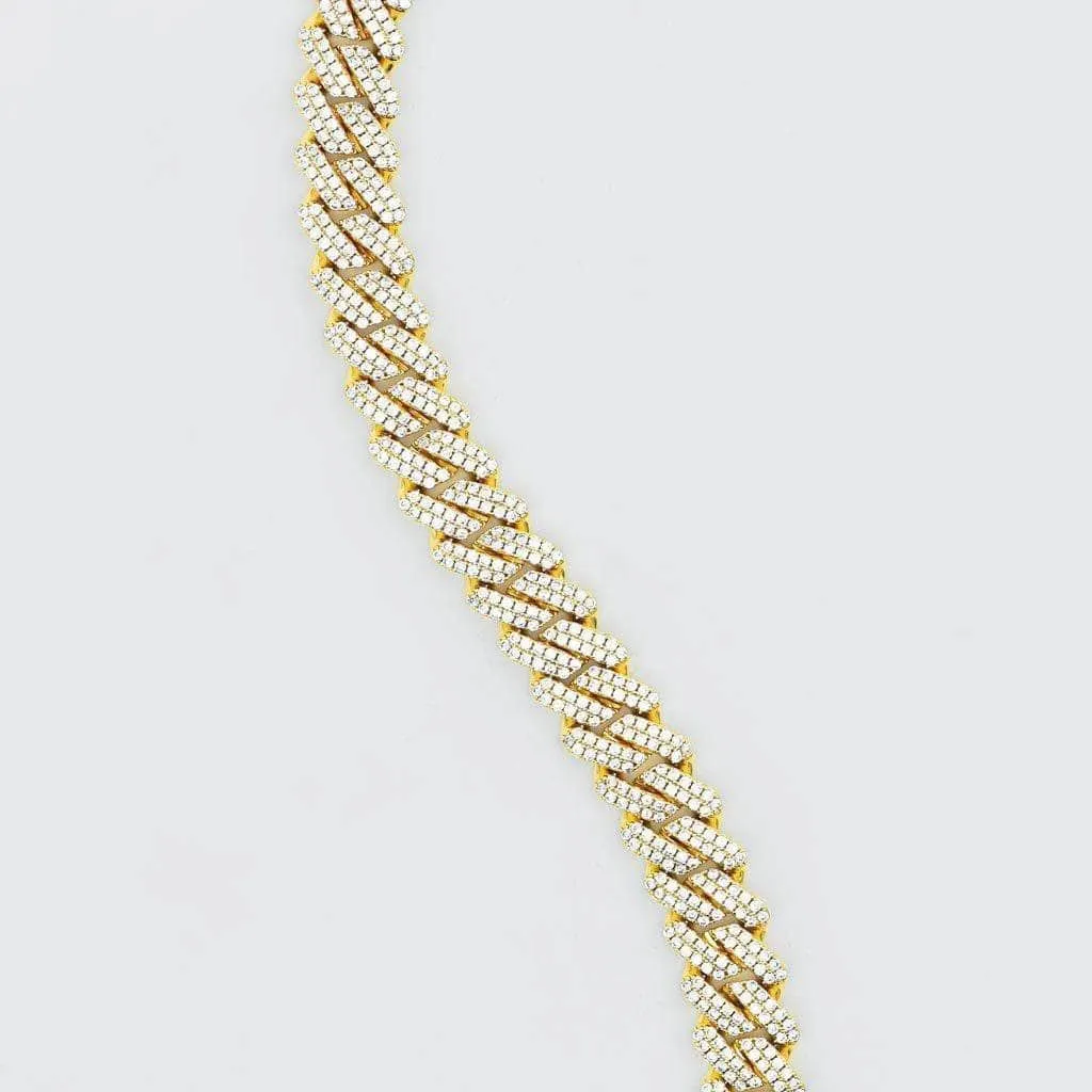 Diamond Prong Cuban Link Choker (12mm) in Yellow Gold