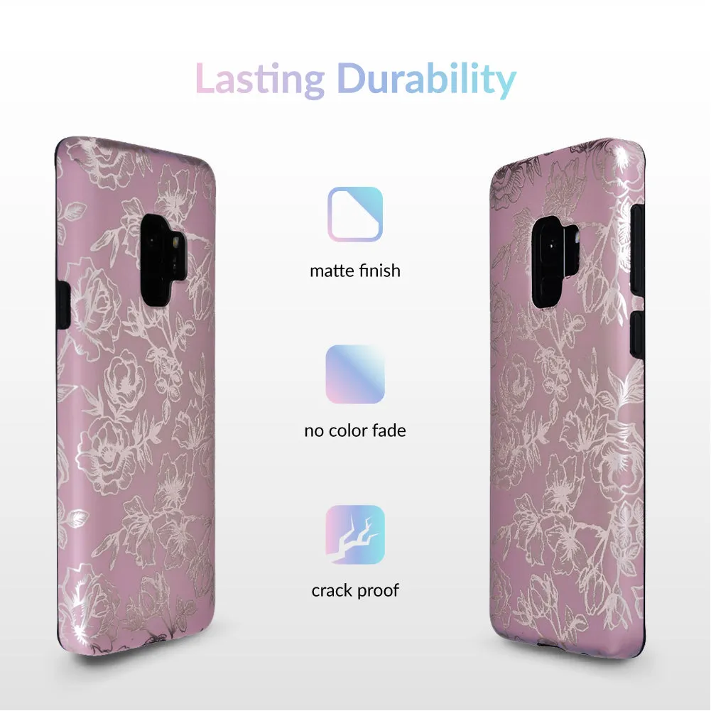 Dusty Rose Chrome Floral Samsung Galaxy Case