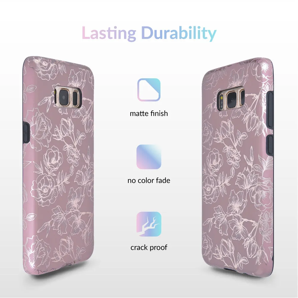 Dusty Rose Chrome Floral Samsung Galaxy Case