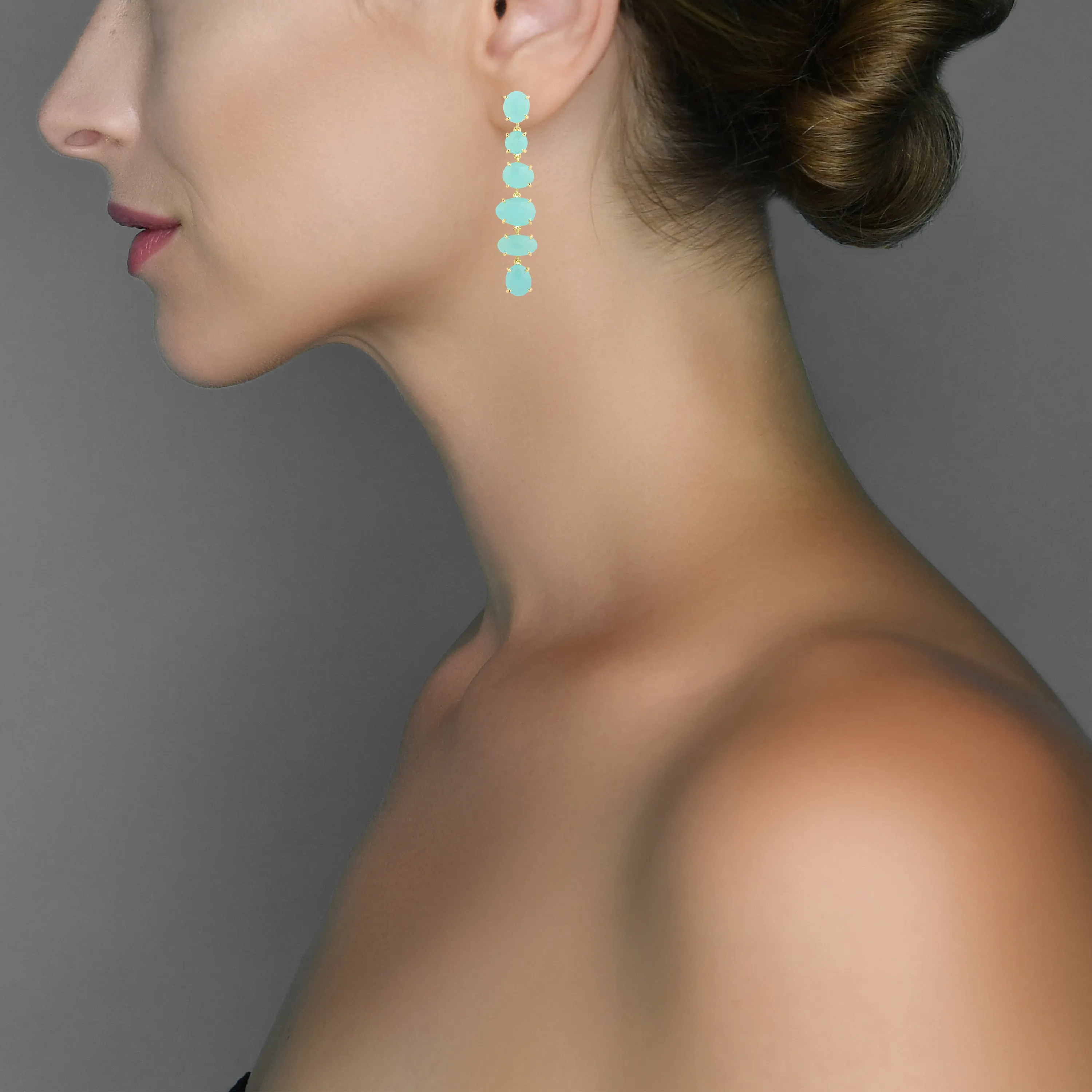 Earrings - Aqua Chalcedony Chandelier