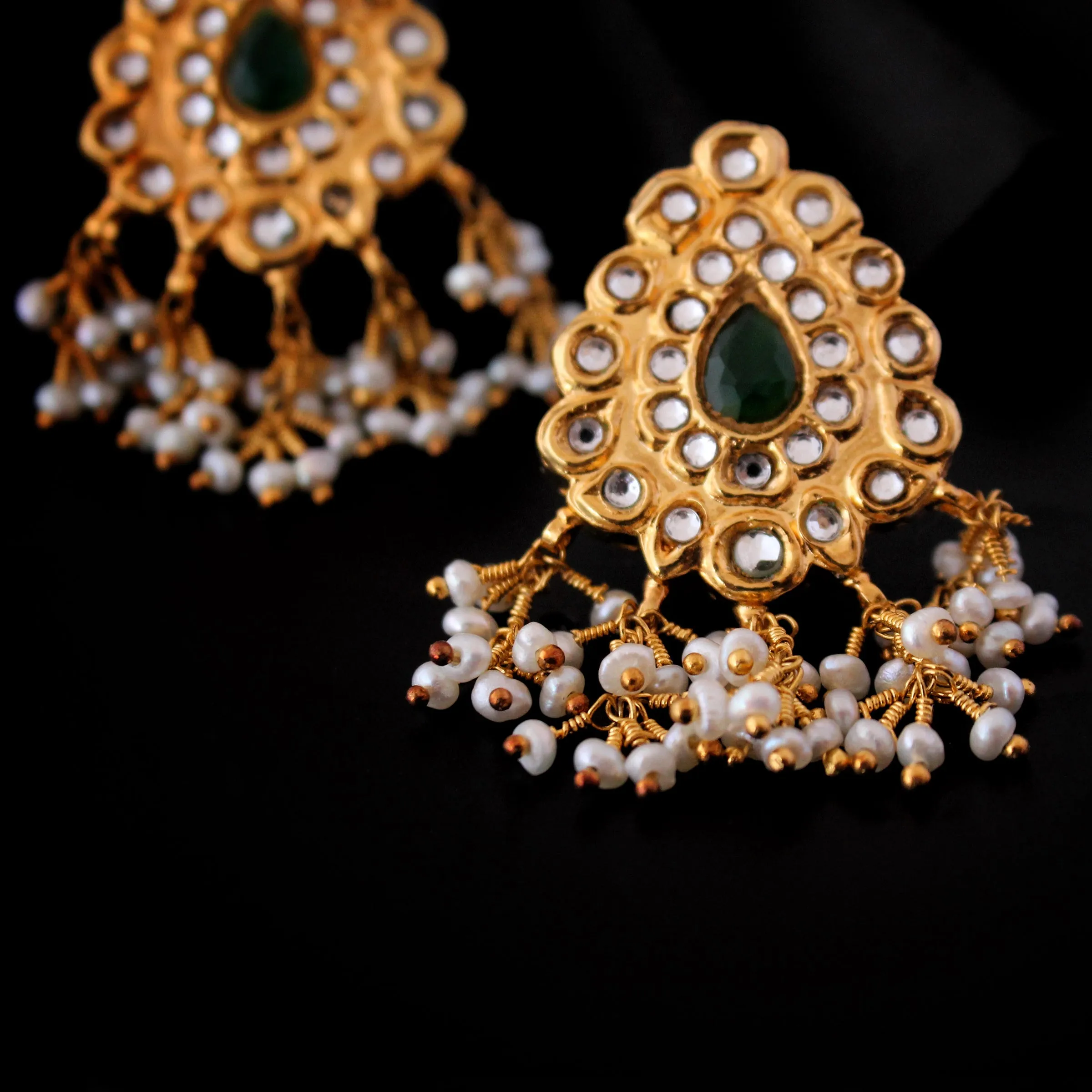 Earrings in Jade and Kundan