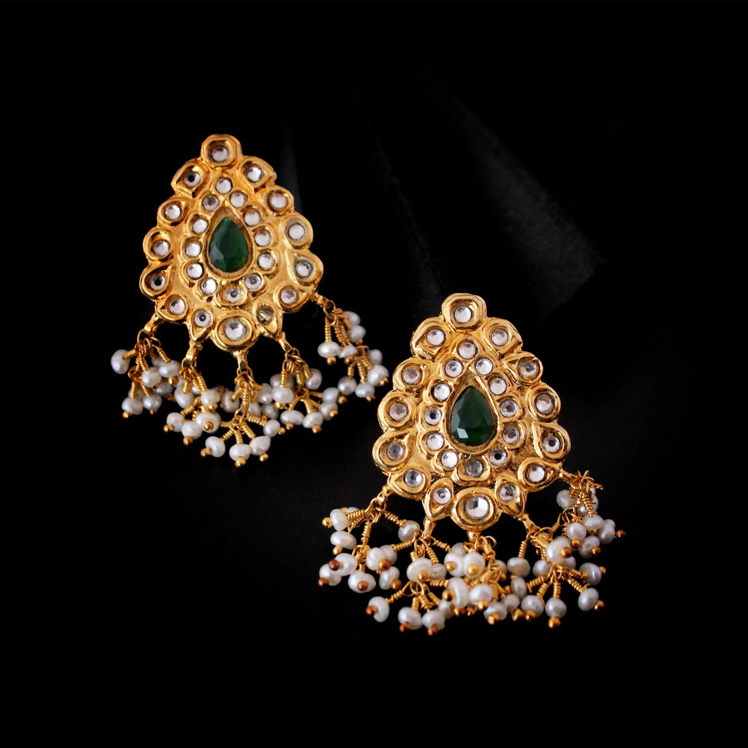 Earrings in Jade and Kundan