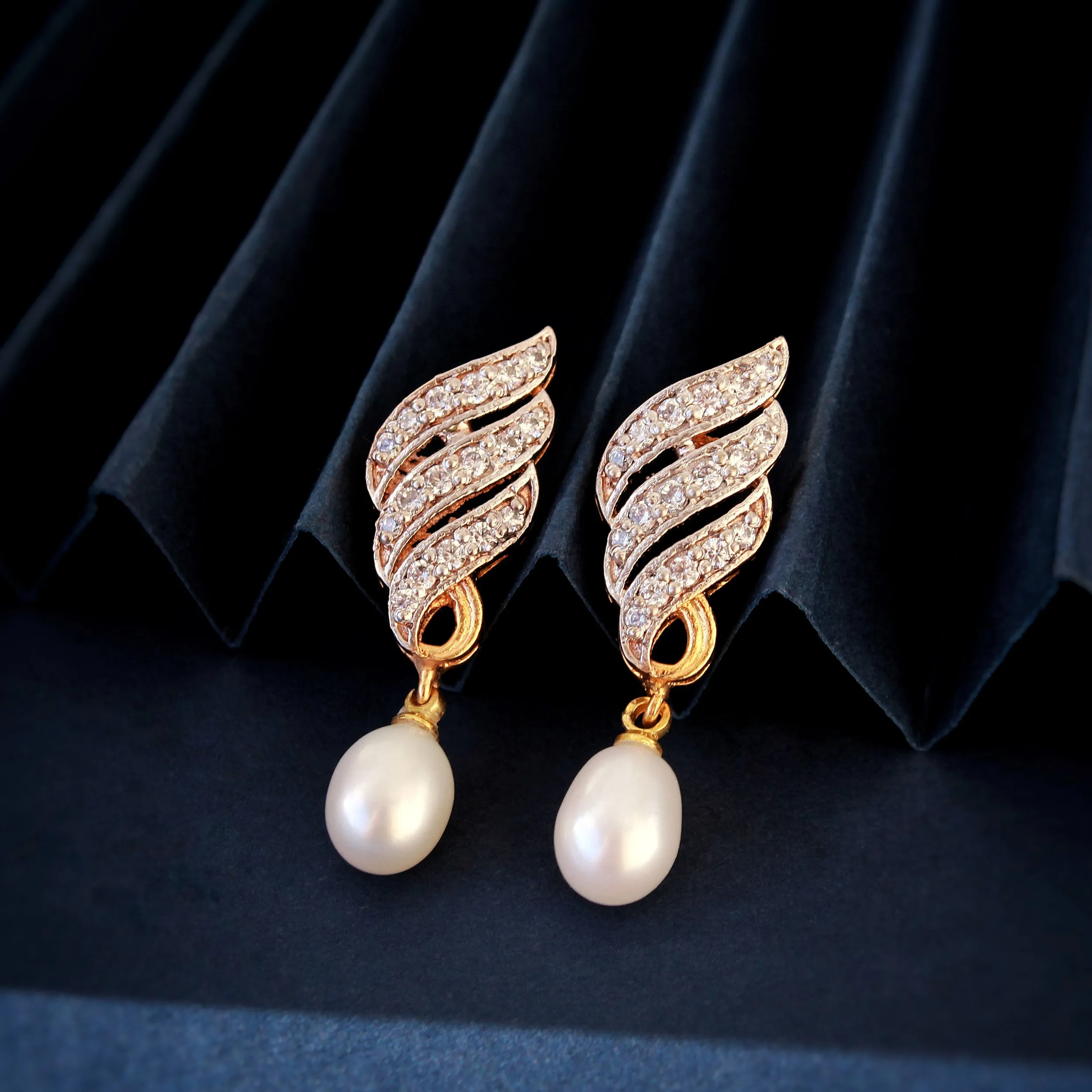 Earrings in Pearls and Zircons