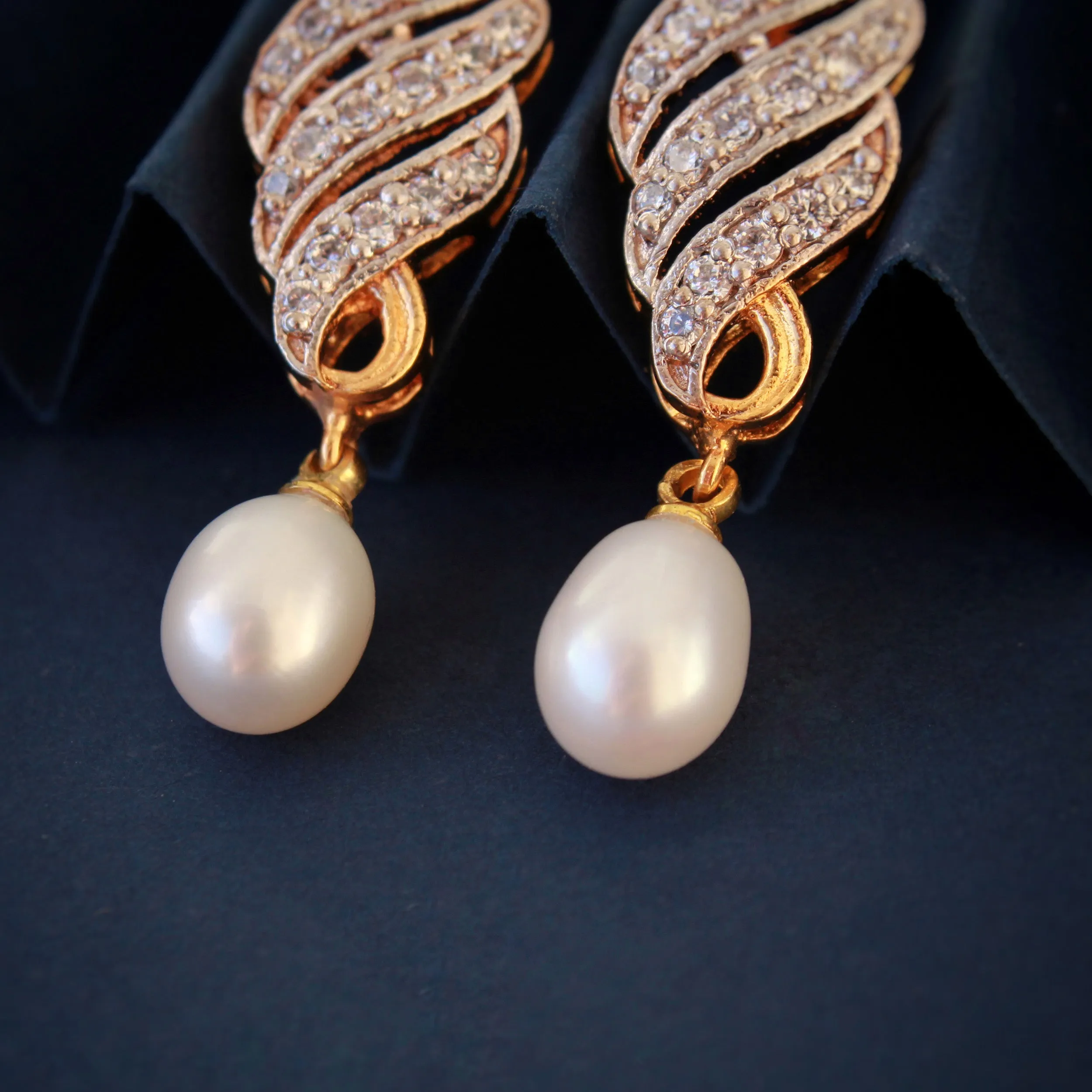 Earrings in Pearls and Zircons