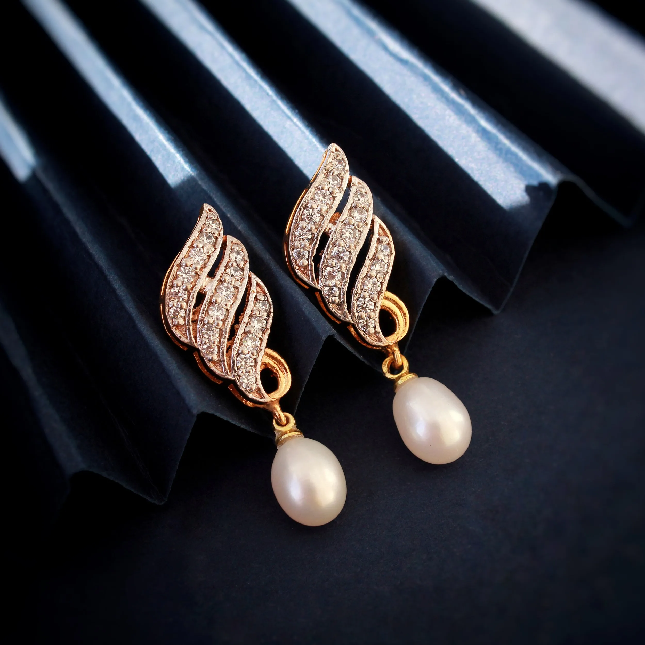 Earrings in Pearls and Zircons