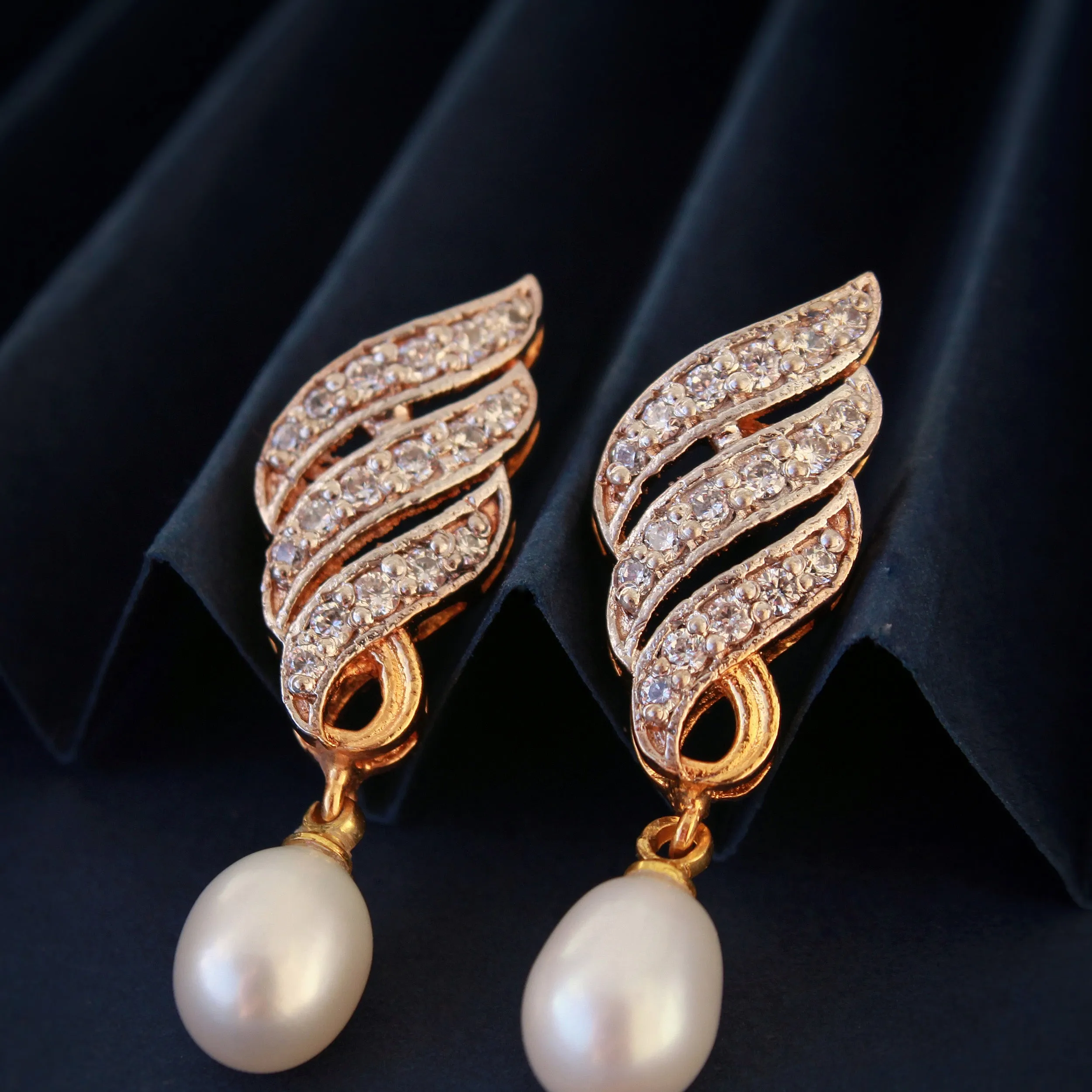 Earrings in Pearls and Zircons