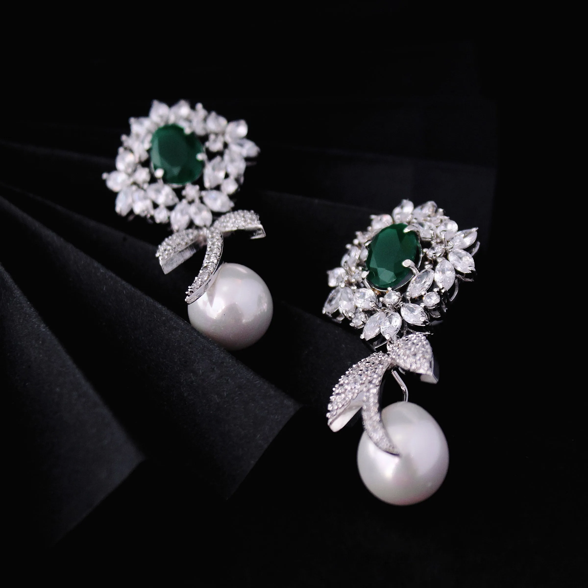 Earrings with Jade and Pearls