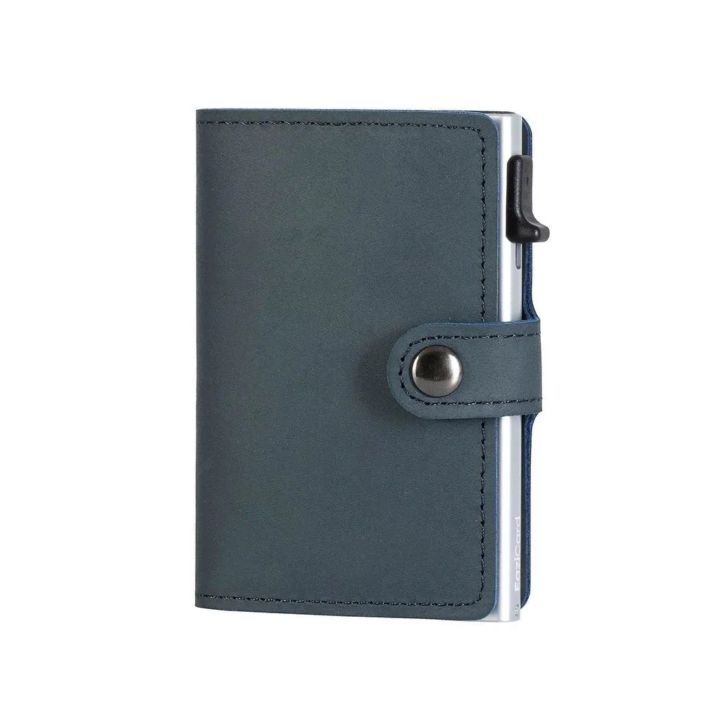 EaziCard Genuine Leather Saddle RFID Wallet | Blue/Silver