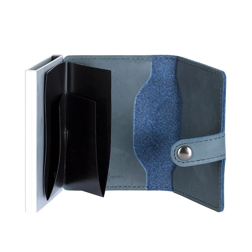 EaziCard Genuine Leather Saddle RFID Wallet | Blue/Silver