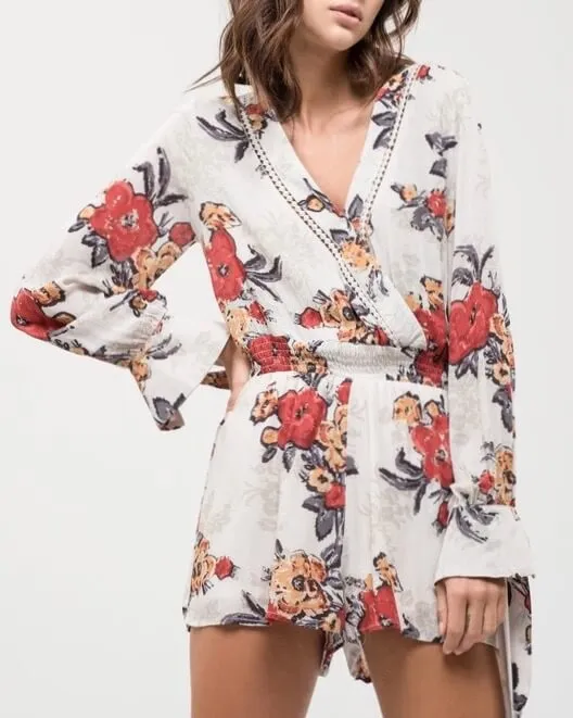 Final Sale - Blu Pepper - Without You - Floral Romper - Taupe