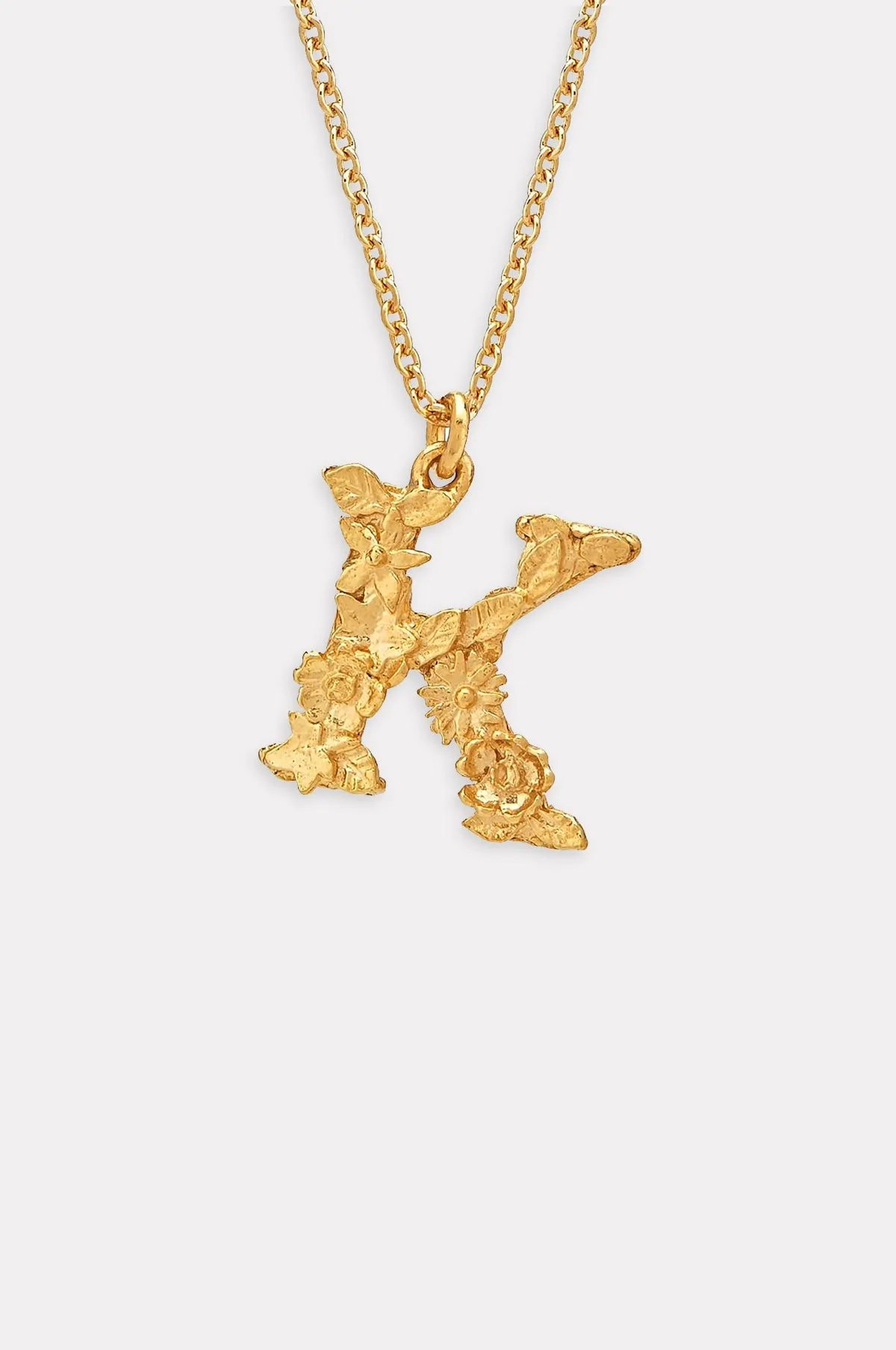 Floral Letter K Necklace Gold Plate