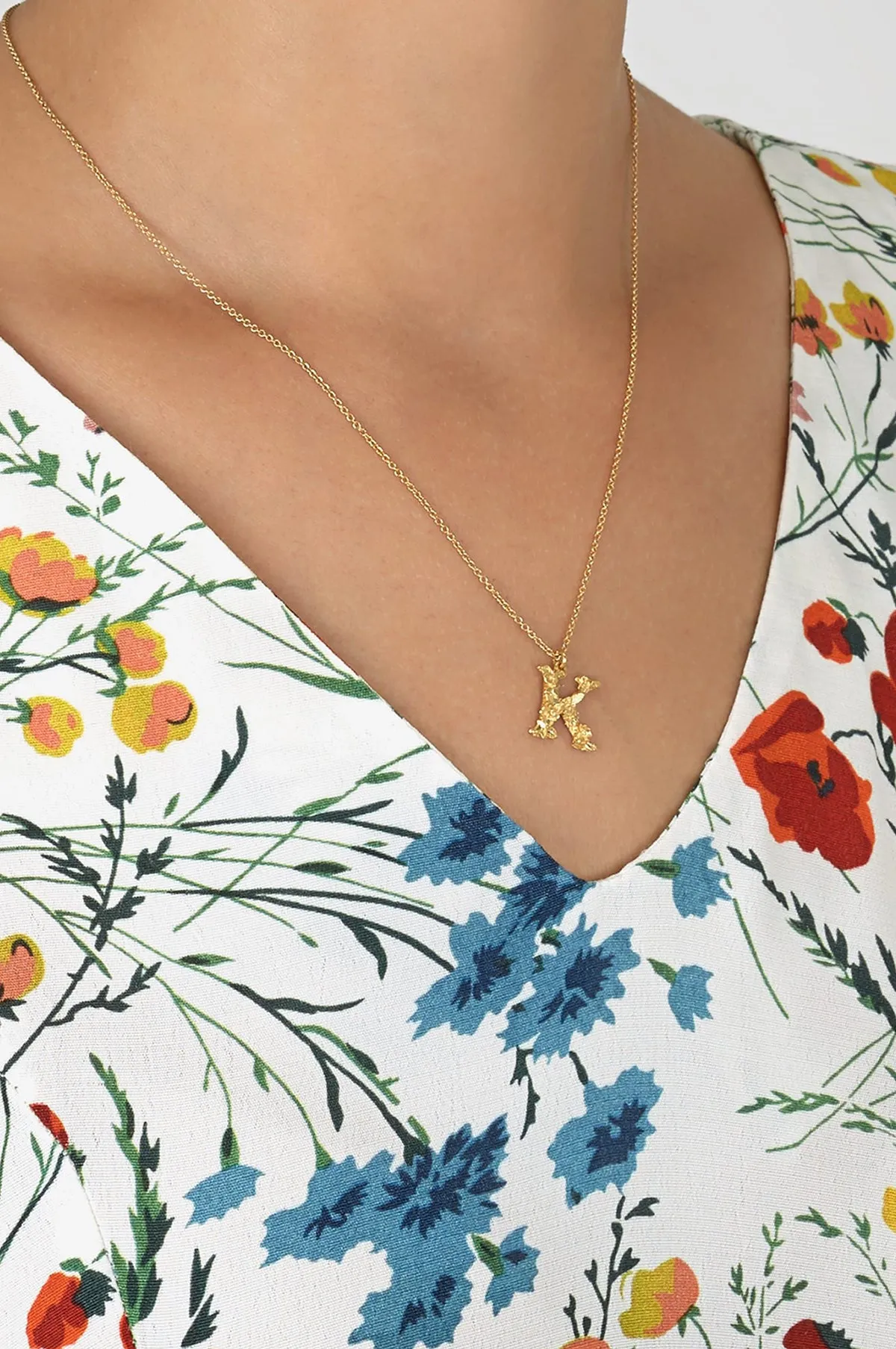 Floral Letter K Necklace Gold Plate