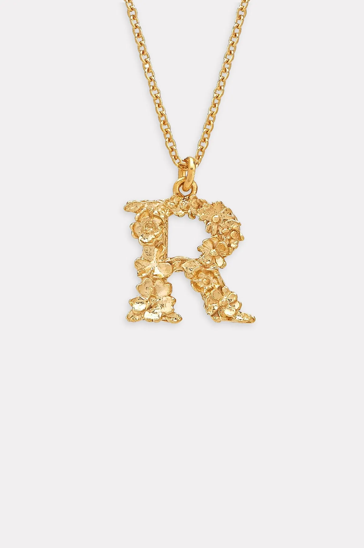 Floral Letter R Necklace Gold Plate