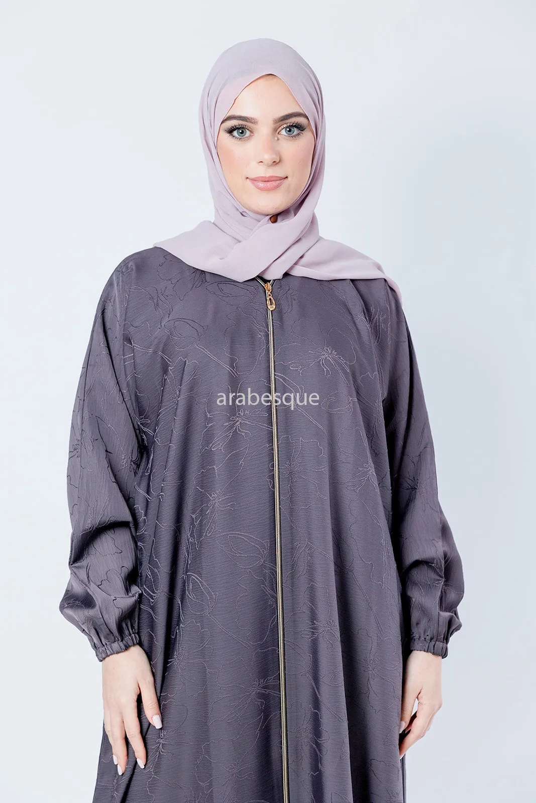 Floral Pattern Zip-Front Abaya - 4 Colours