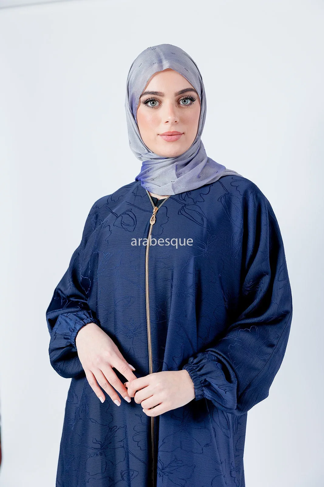 Floral Pattern Zip-Front Abaya - 4 Colours