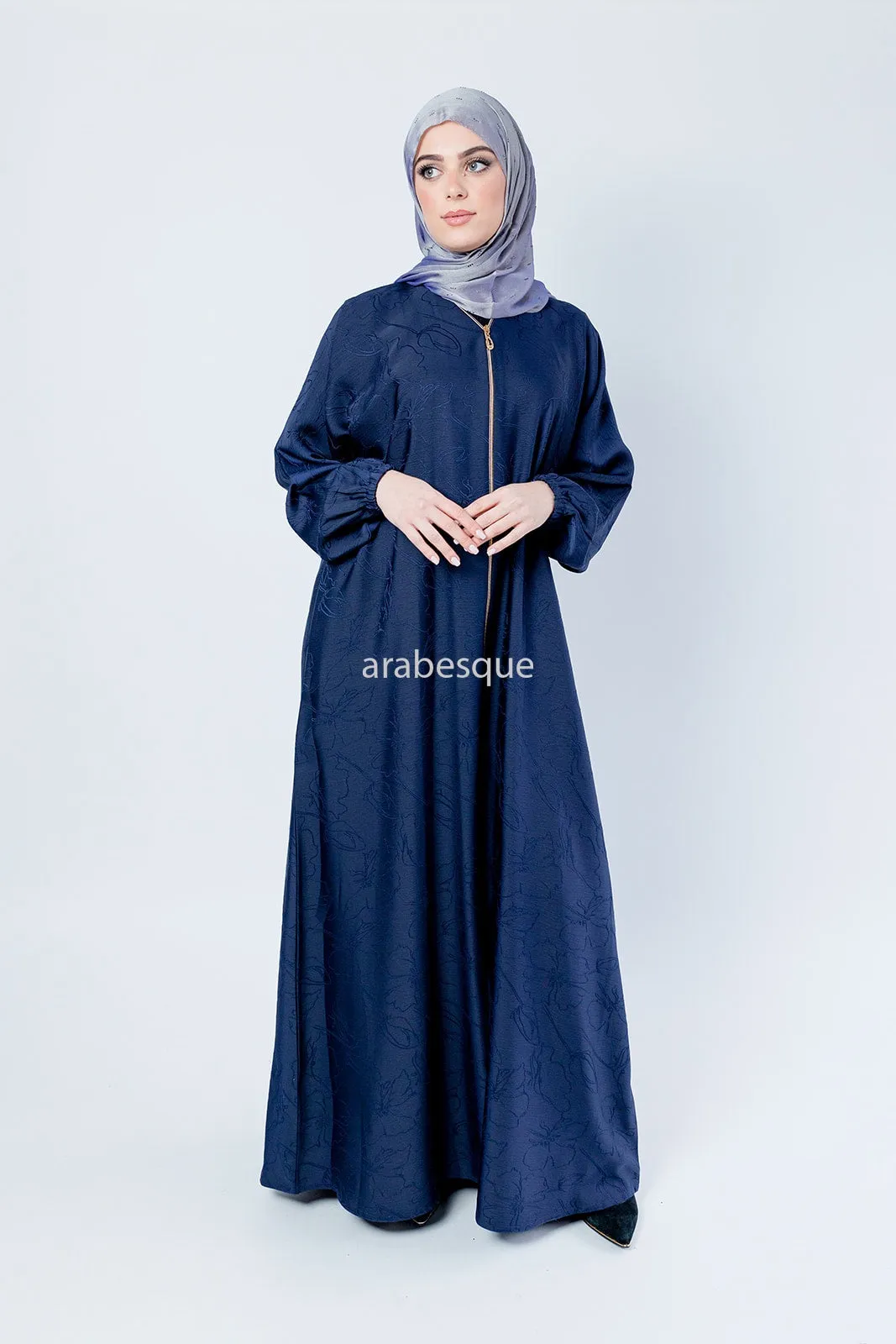 Floral Pattern Zip-Front Abaya - 4 Colours