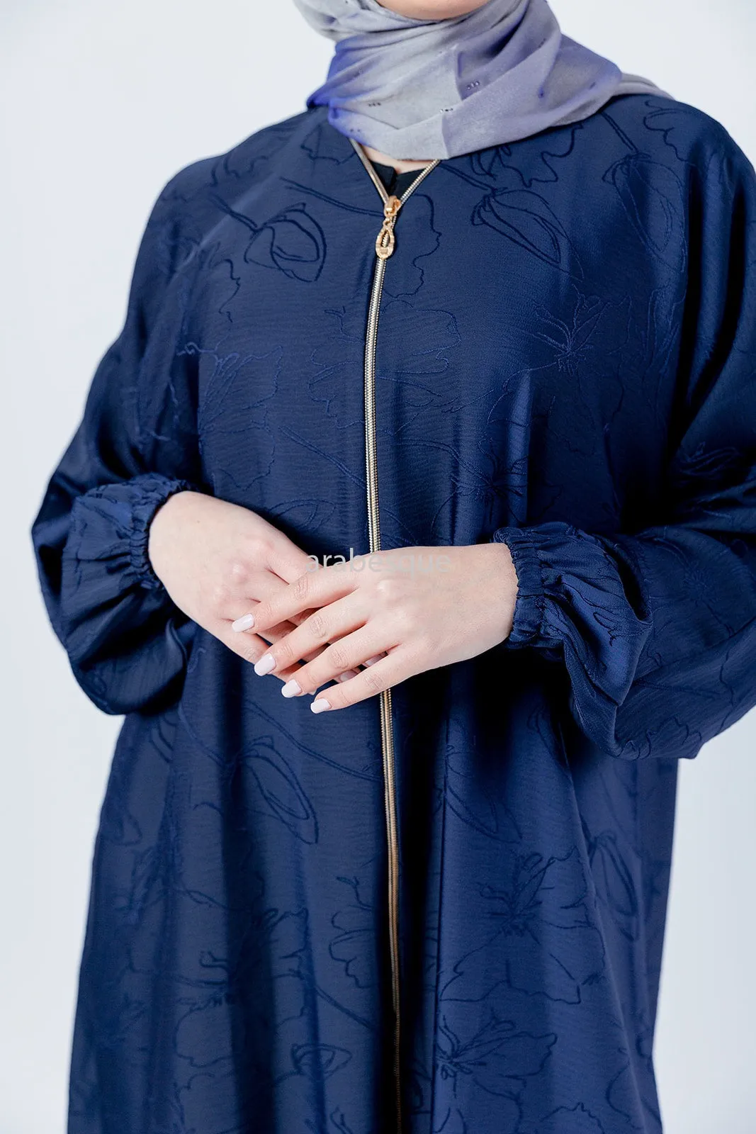 Floral Pattern Zip-Front Abaya - 4 Colours