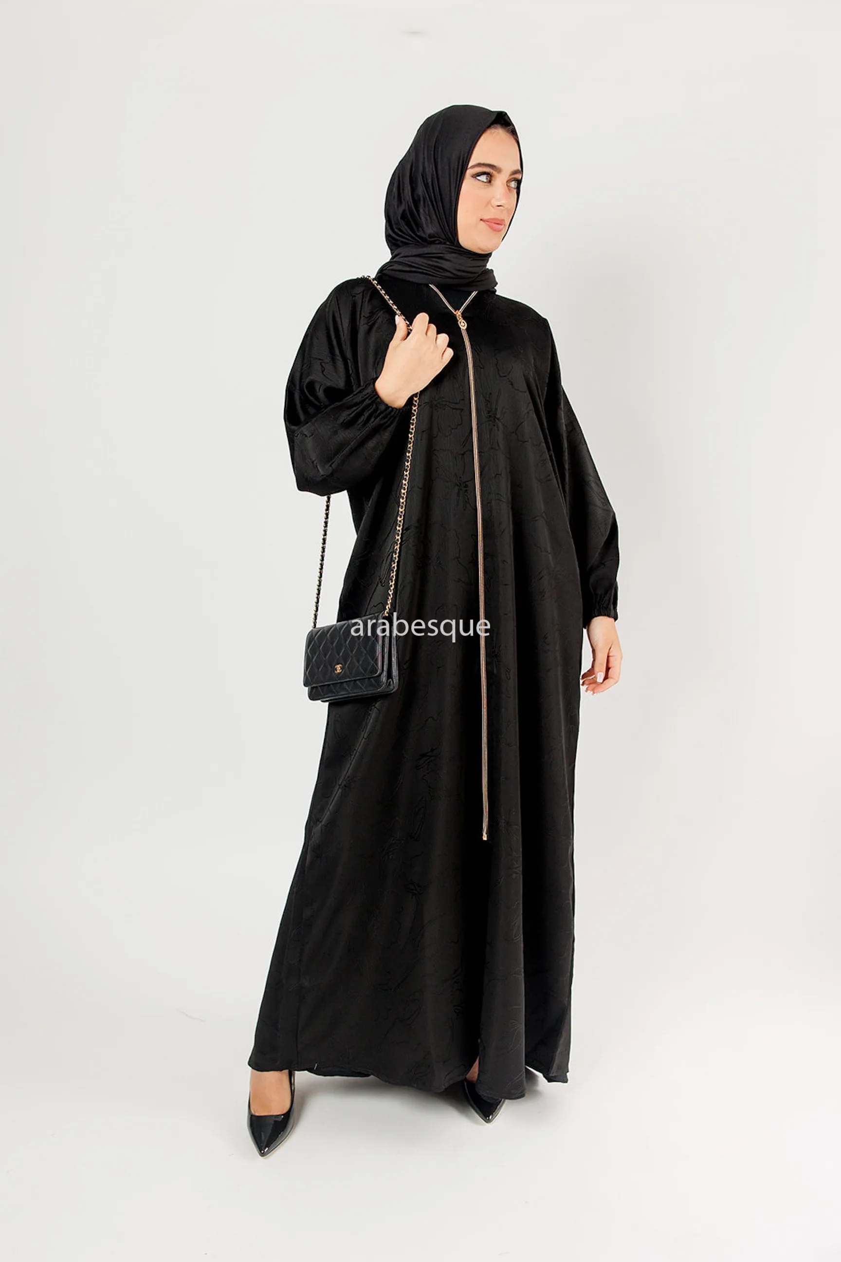 Floral Pattern Zip-Front Abaya - 4 Colours