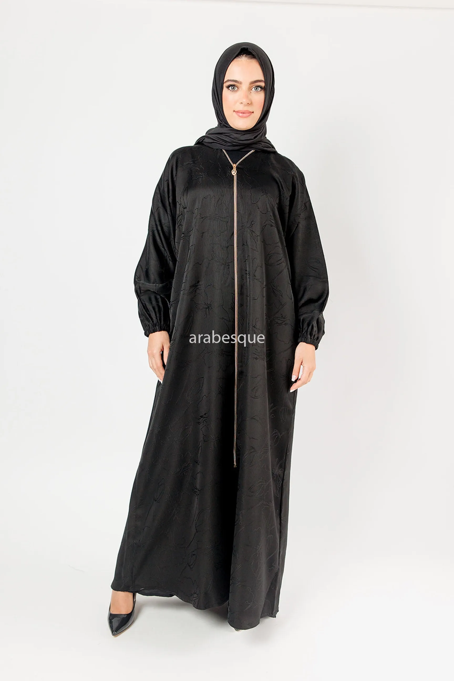 Floral Pattern Zip-Front Abaya - 4 Colours