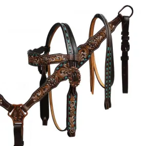 Floral Teal Buck Stitch Headstall Set