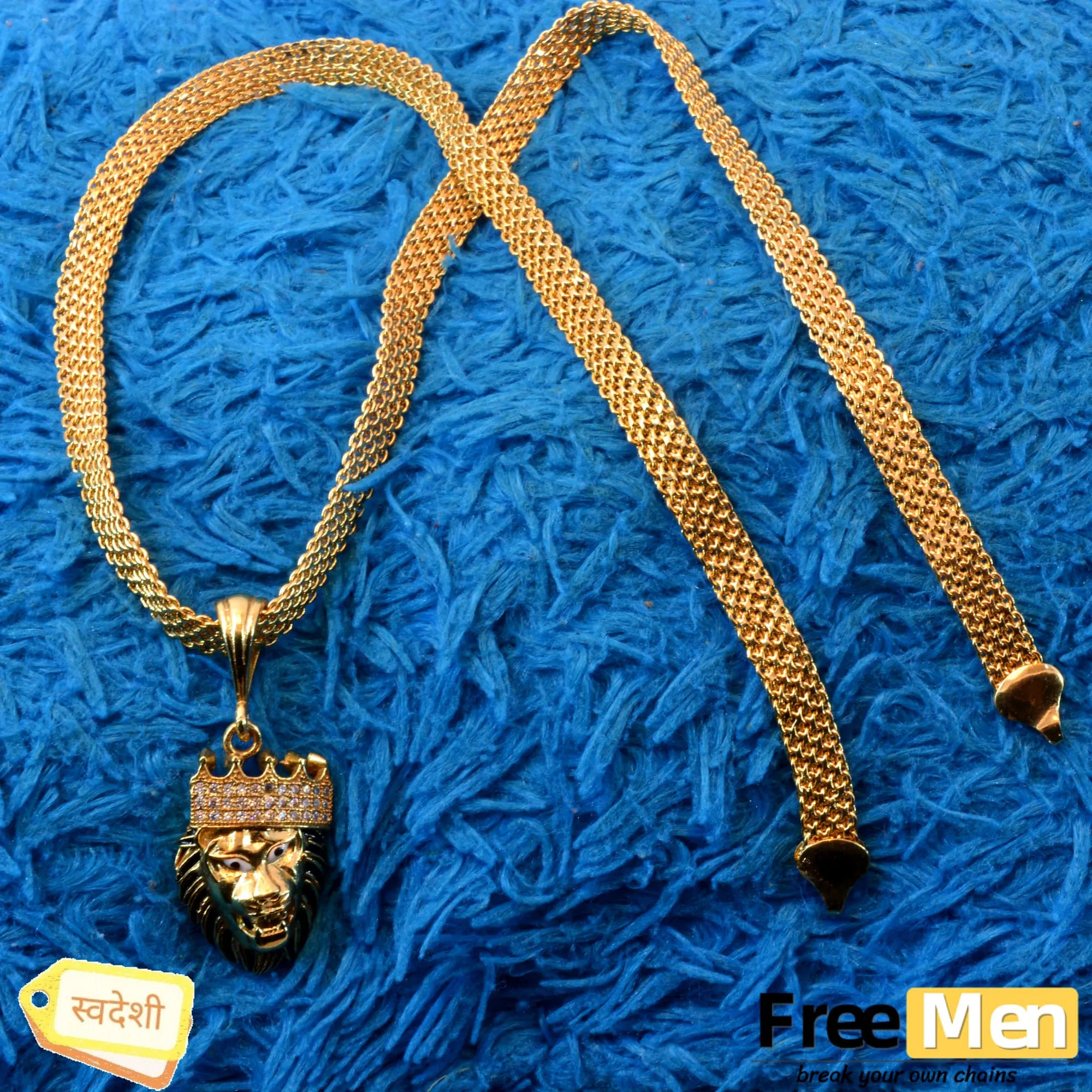 Mens Stylish 2.0 FreemMen Chain with Pushpa Lion Pendant