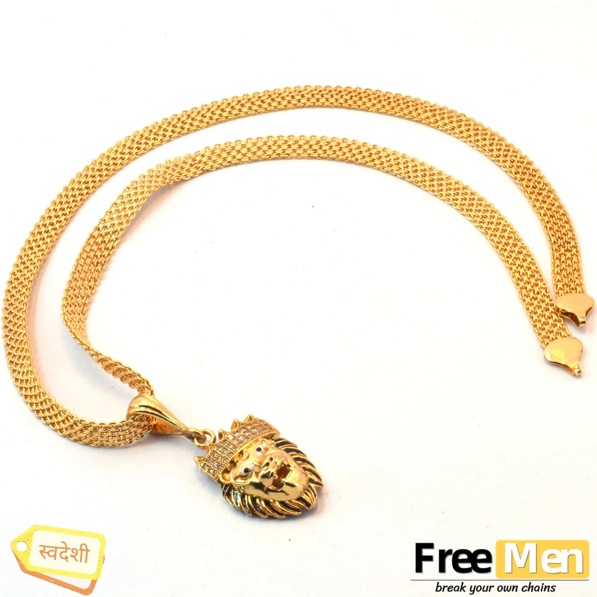 Mens Stylish 2.0 FreemMen Chain with Pushpa Lion Pendant