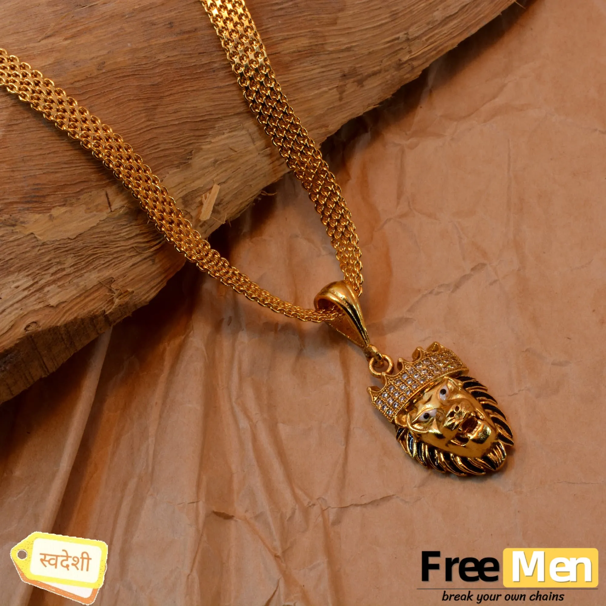 Mens Stylish 2.0 FreemMen Chain with Pushpa Lion Pendant