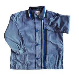 French Vintage 1960s Black / Blue Striped Nylon Overshirt /  6-8Y