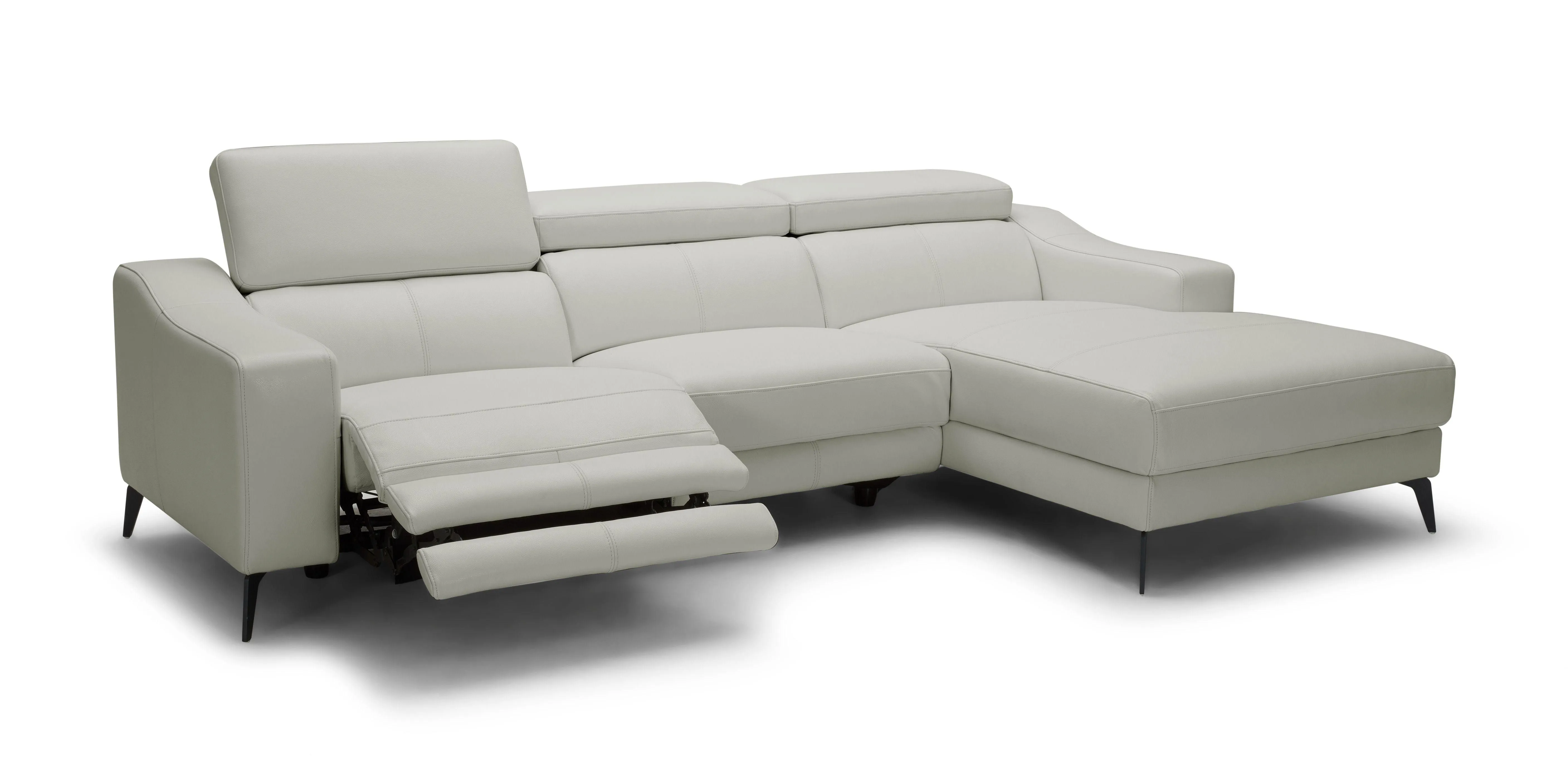 Gemini White Leather Sectional w/One Recliner