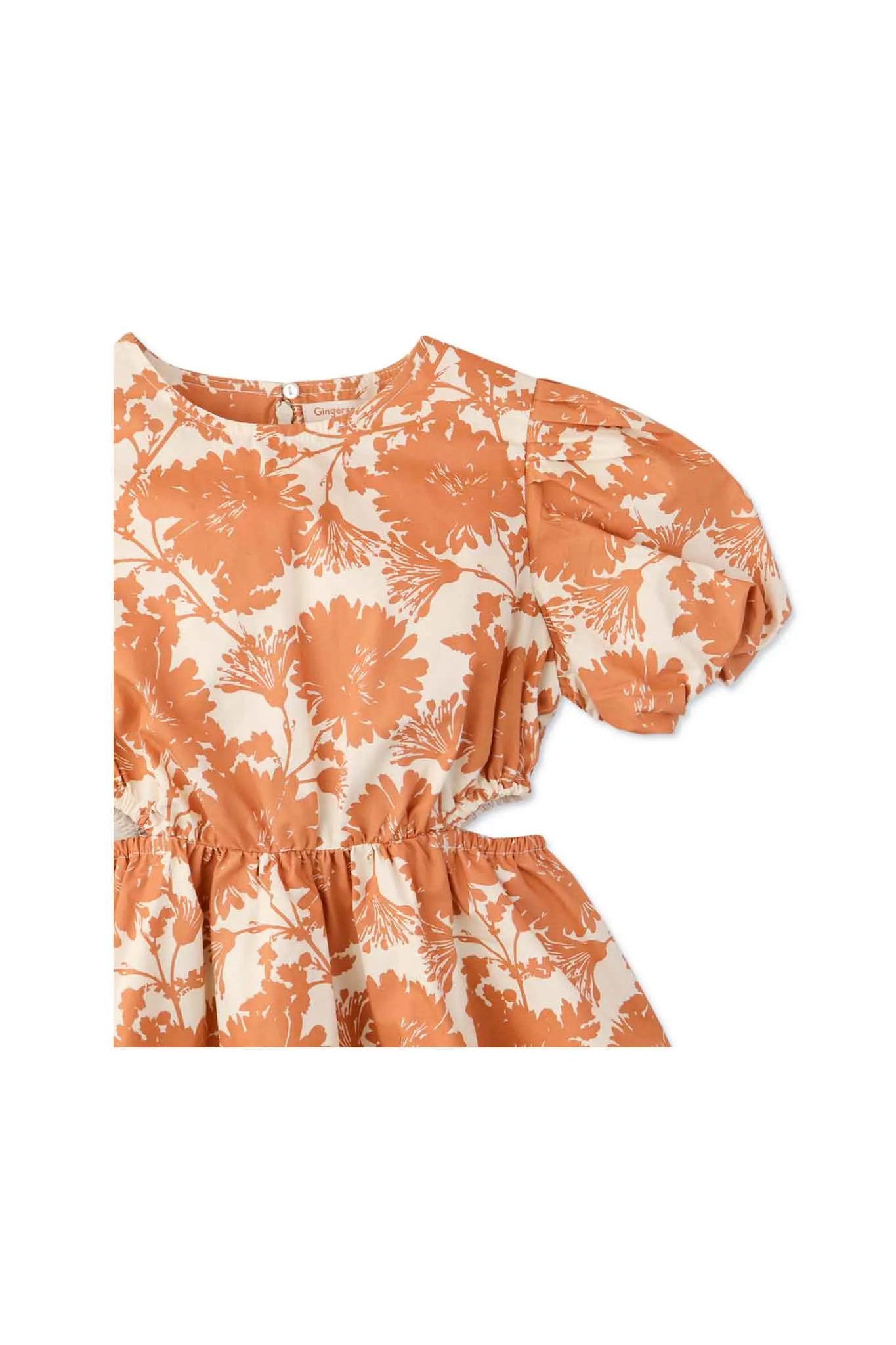 Gingersnaps Printed Dress with Puff Sleeves and Side Peek-A- Boo