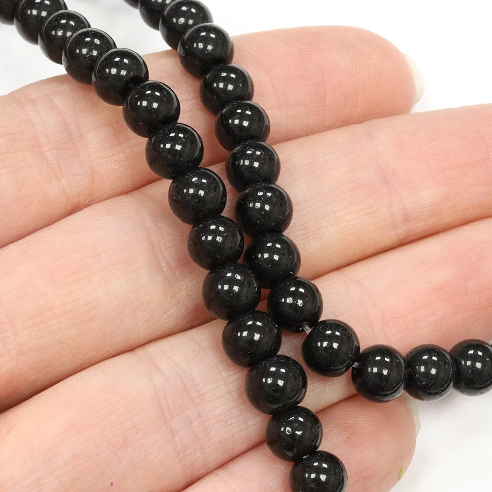 Glass Round Black 6mm - 1 String