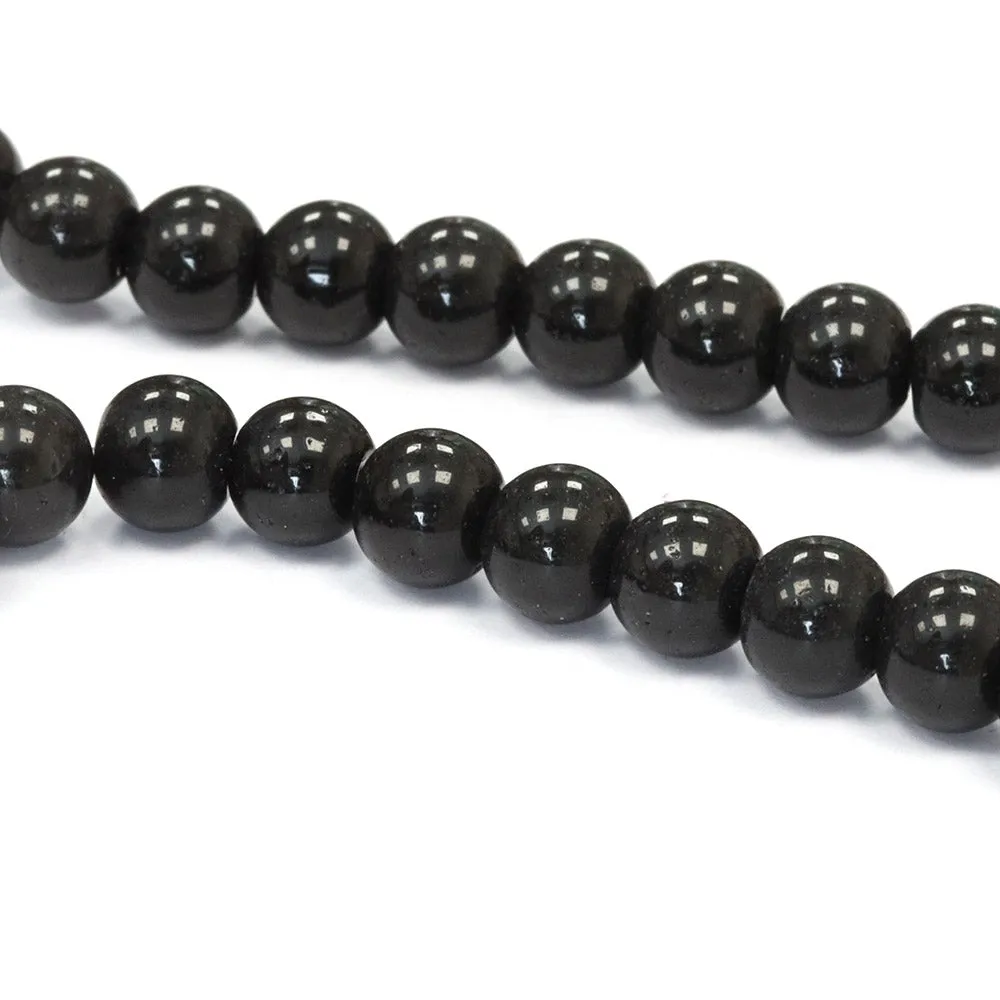 Glass Round Black 6mm - 1 String