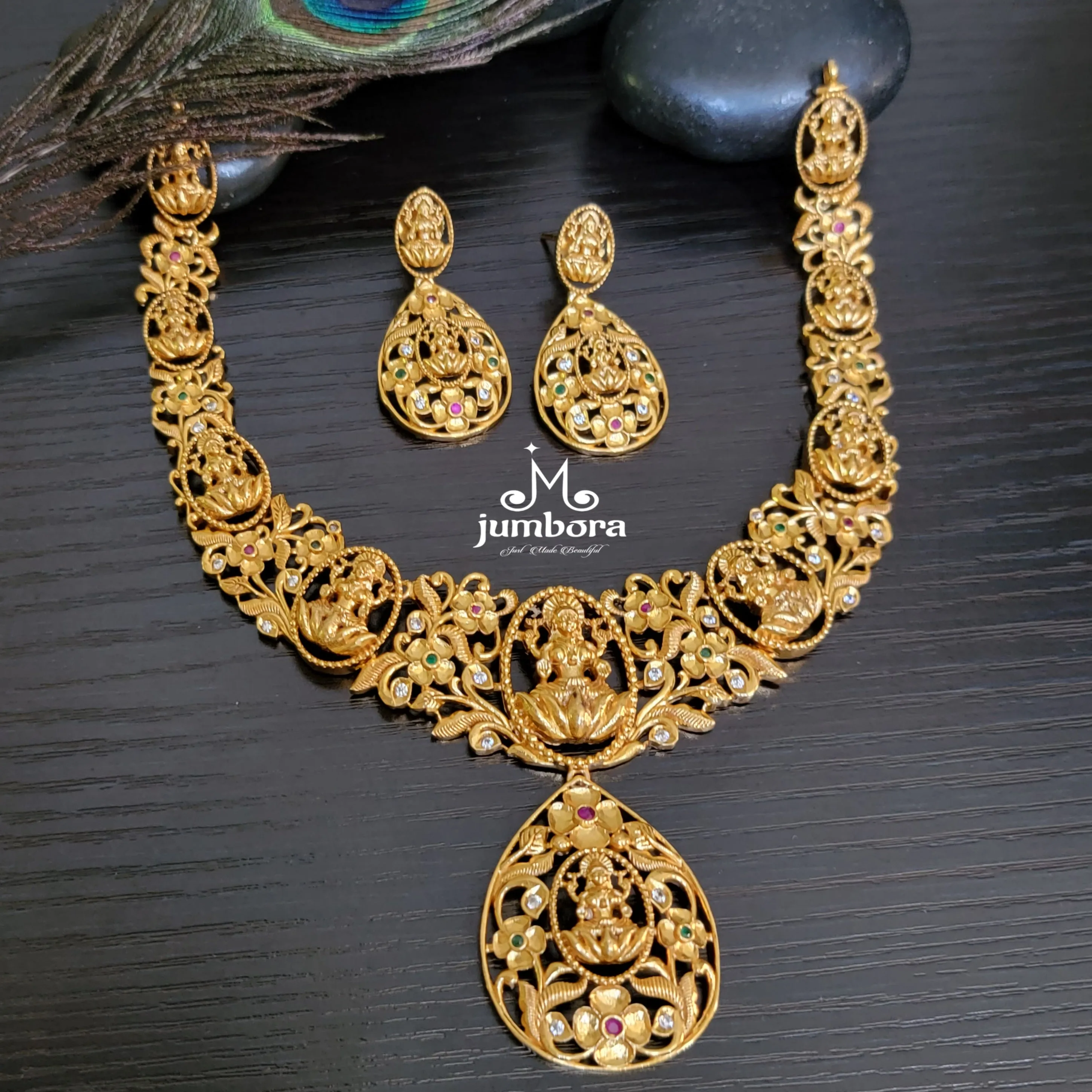 Gold Alike Lakshmi Necklace Temple Jewelry Set