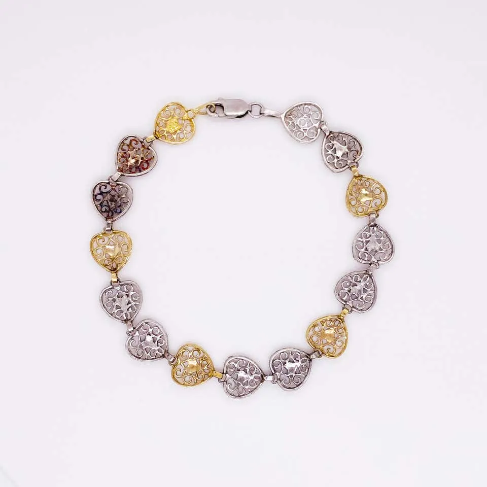 Gold and Silver Heart Bracelet