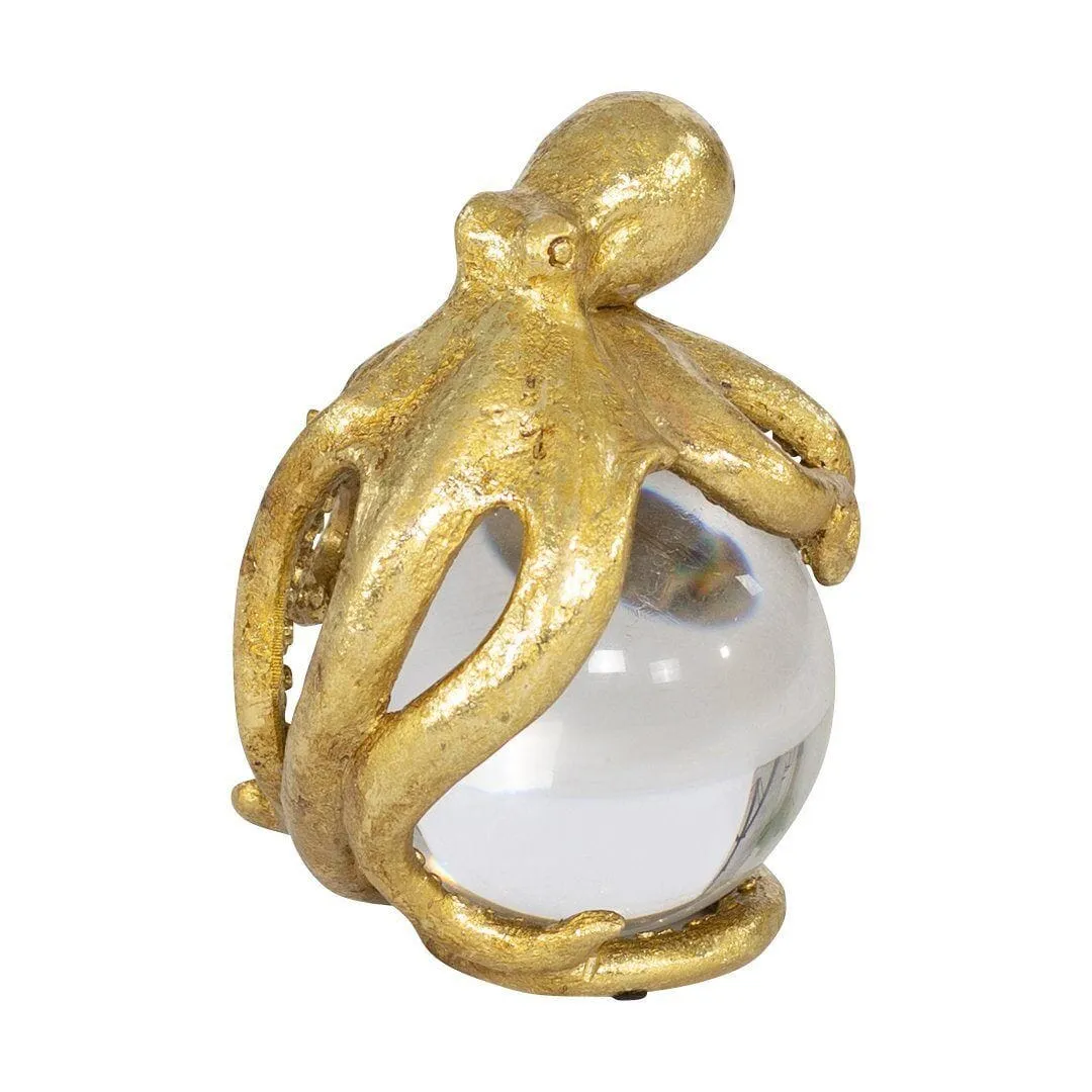 Gold Octopus & Crystal Ball Ornament