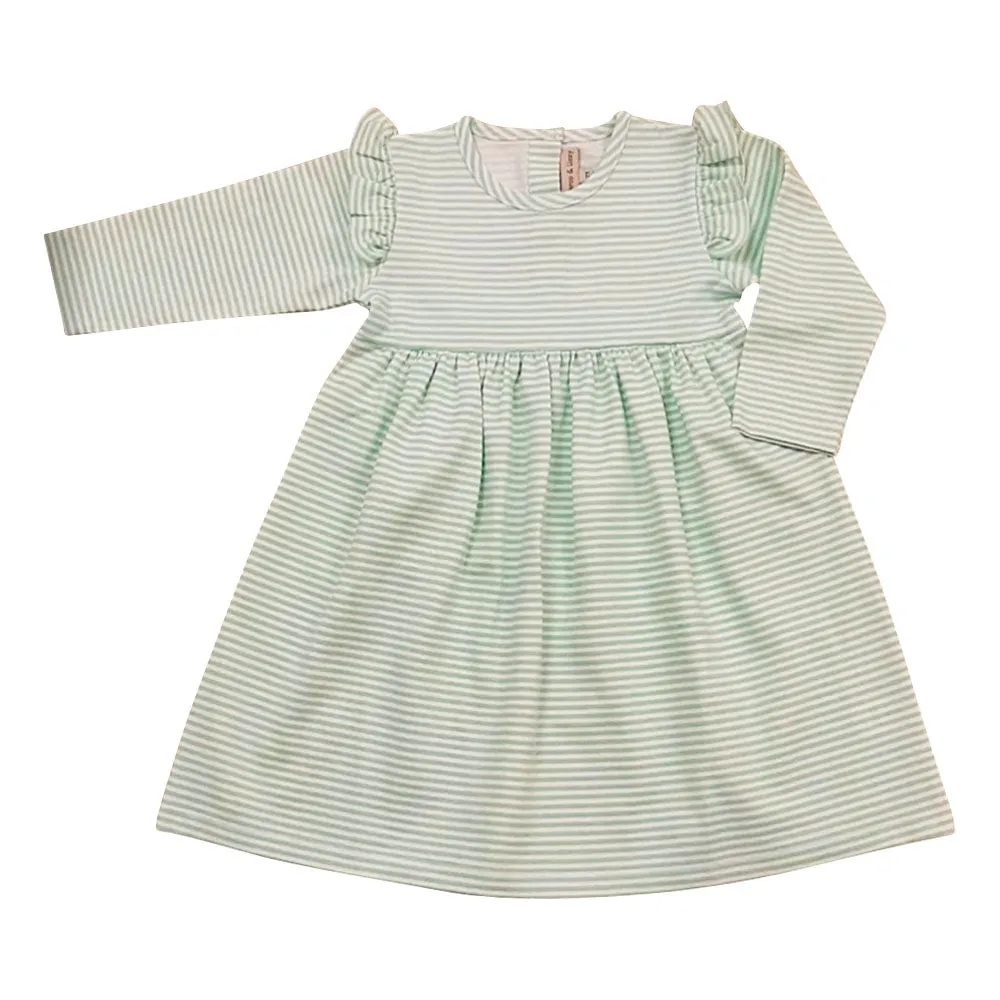 Green Stripe Pima cotton Knit Girls dress for Monograming