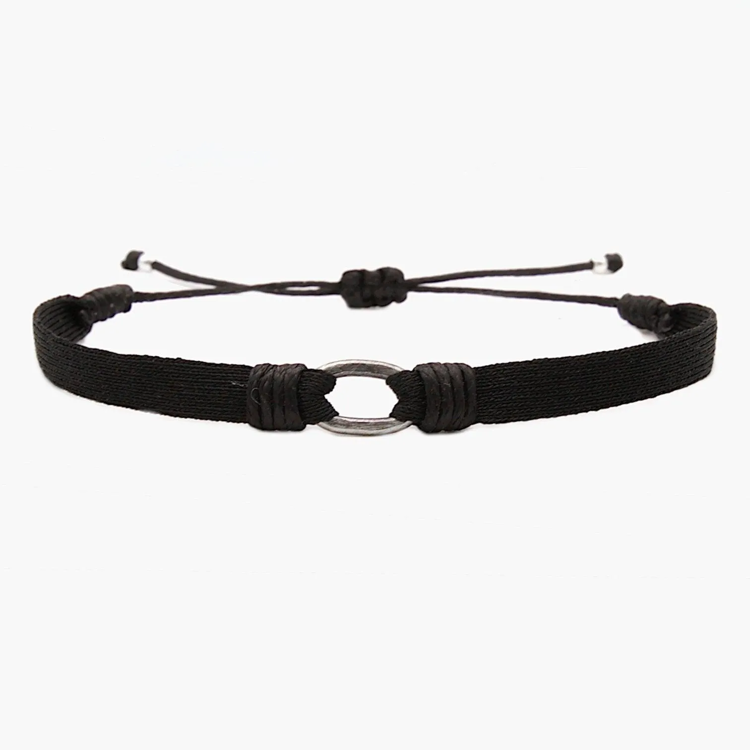 Handmade Purnama Bracelet With Silver Hoop (Black)