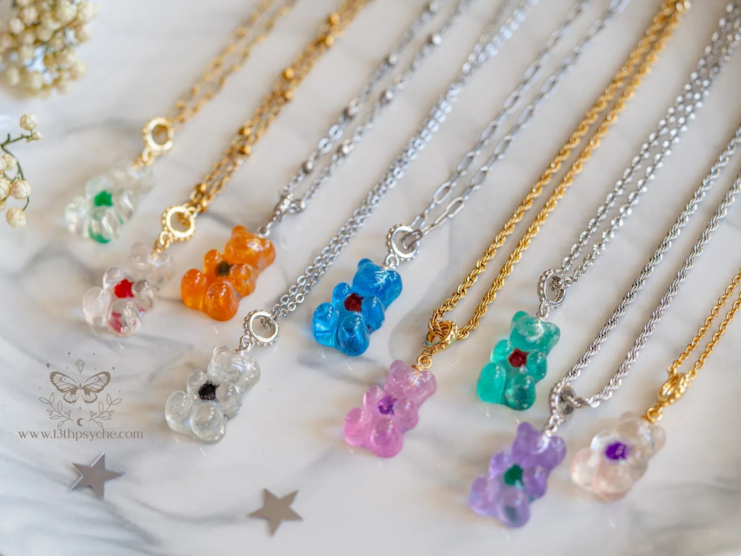 Heart gummy bear necklace, candy bear charm pendant