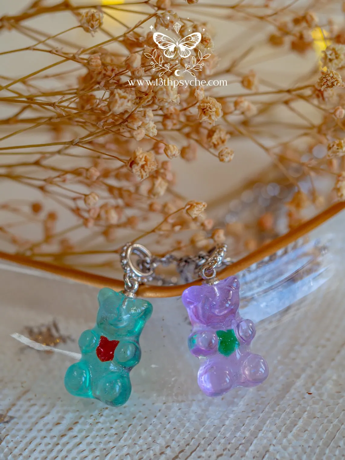 Heart gummy bear necklace, candy bear charm pendant