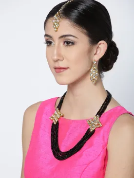 Karatcart Black Gold-Plated Handcrafted Kundan Rani Haar Necklace Set