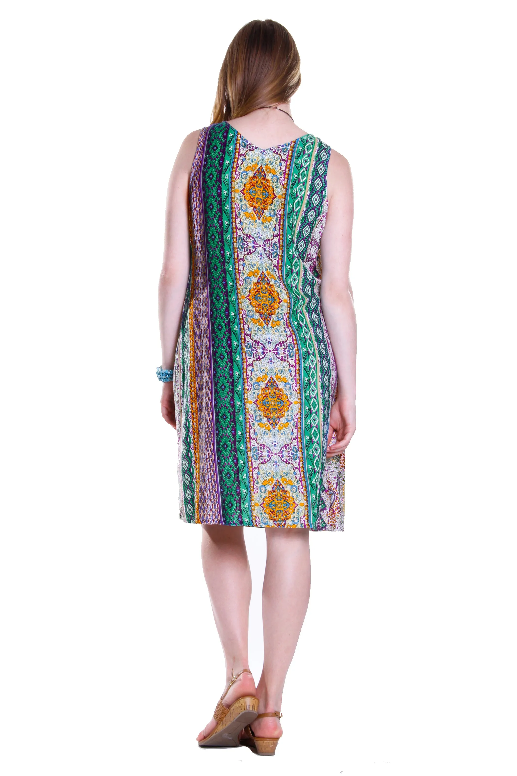 La Cera Green Multi Print Sleeveless Dress