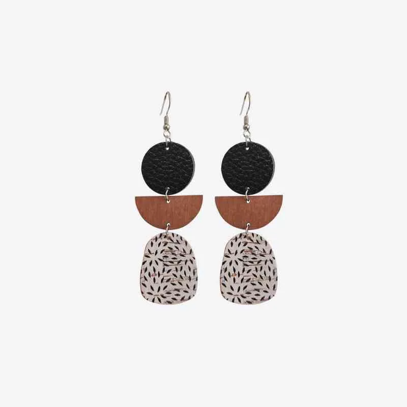 Leather & Wood Drop Earrings