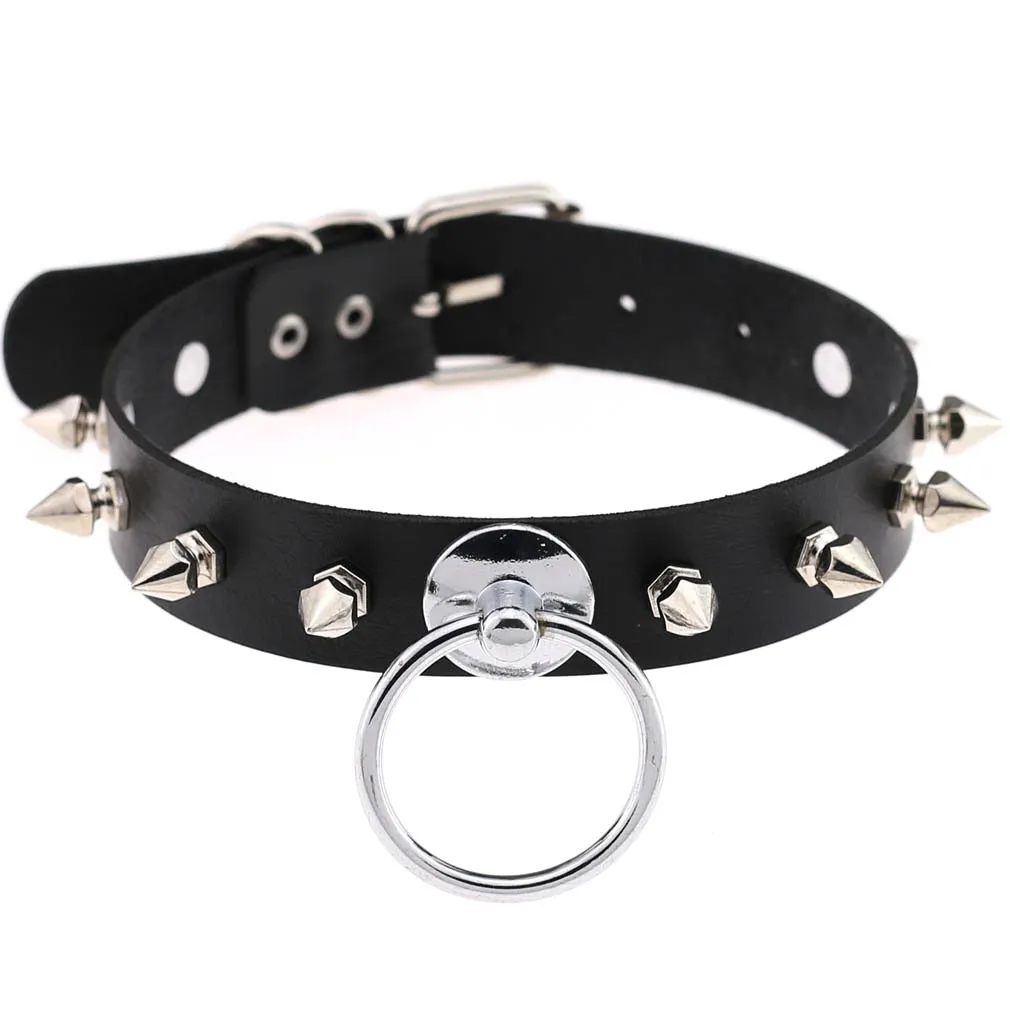 Leather Spiked Choker, Rivets Studded Choker